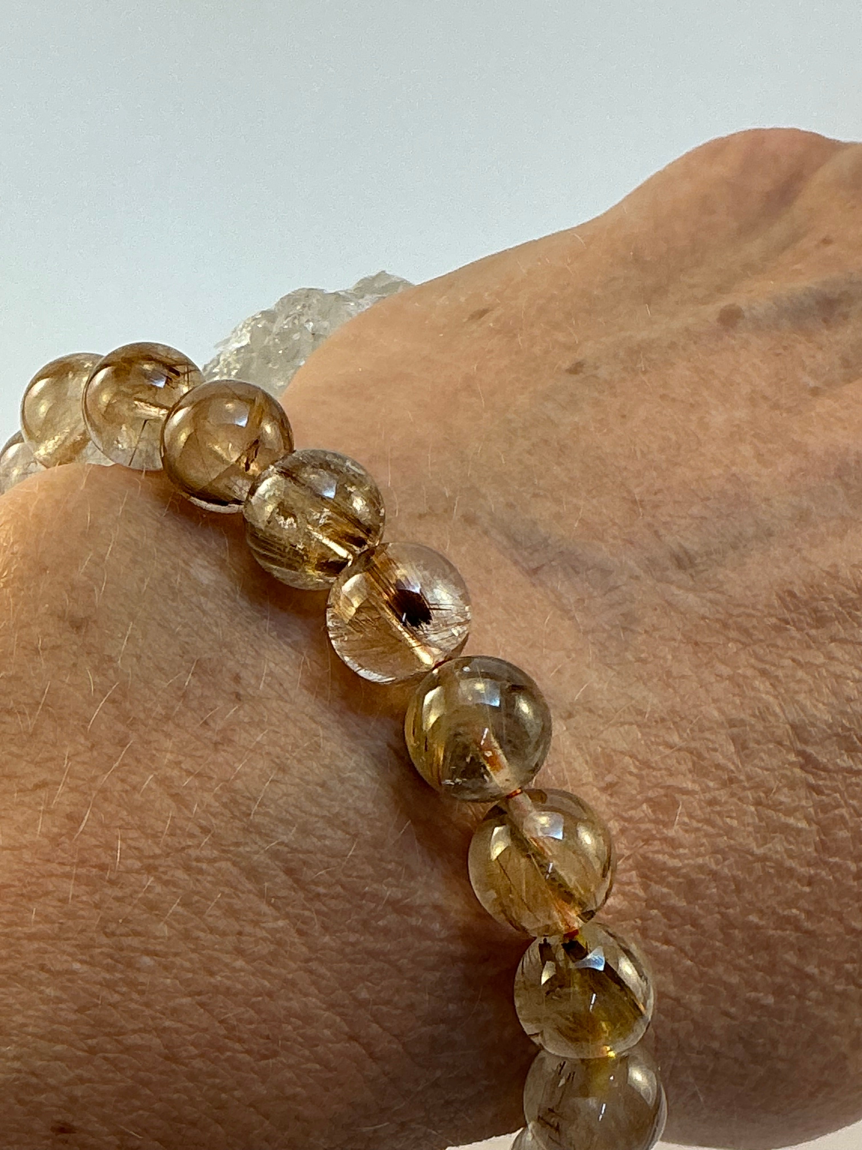 Bronze Rutilated Quartz Gemstone Beaded Bracelet/ High Quality Bronze Rutiled Quartz Bracelet