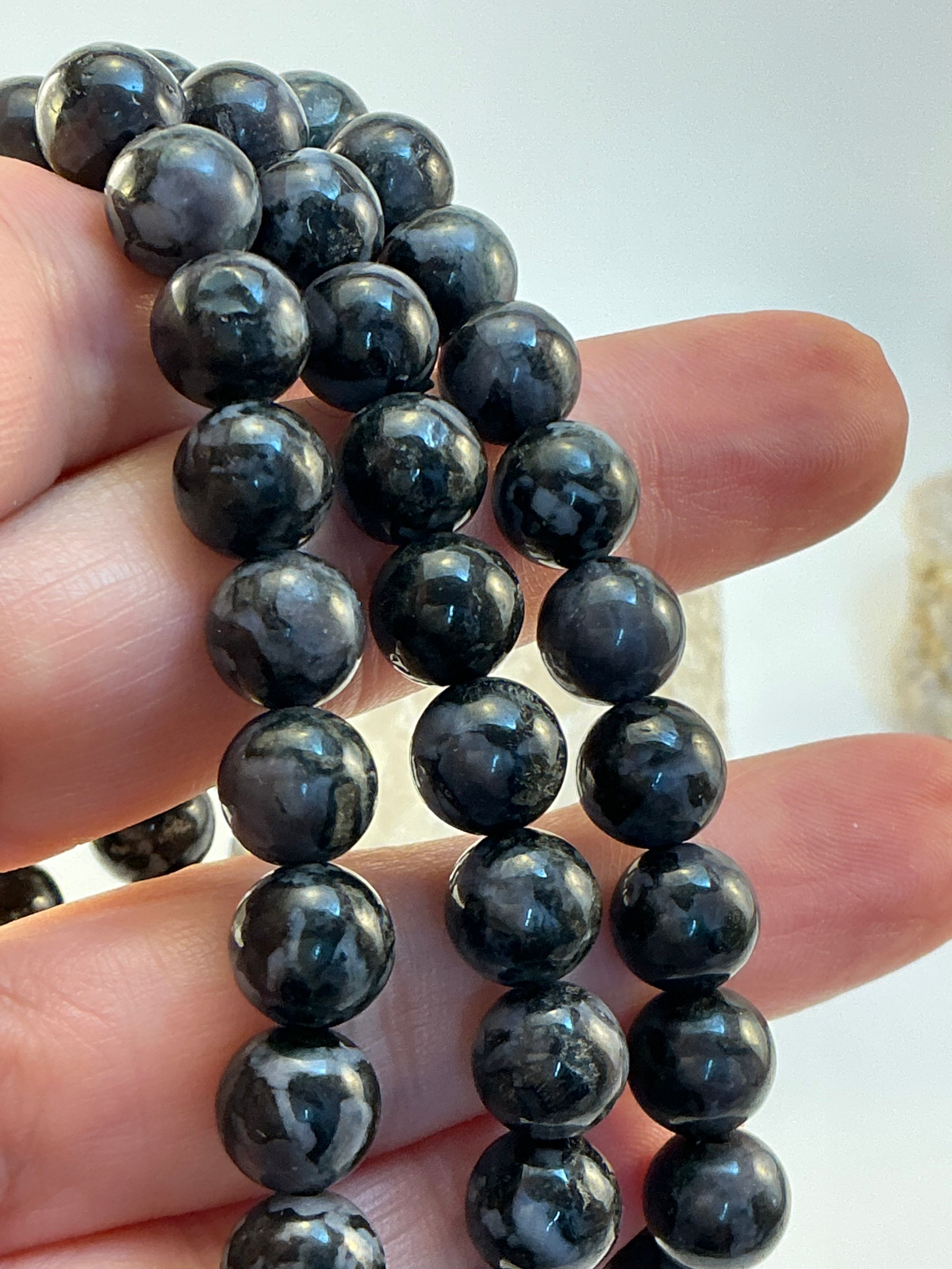 Merlinite Gemstone Beaded Bracelet/ Indigo Gabbro Gemstone Jewelry