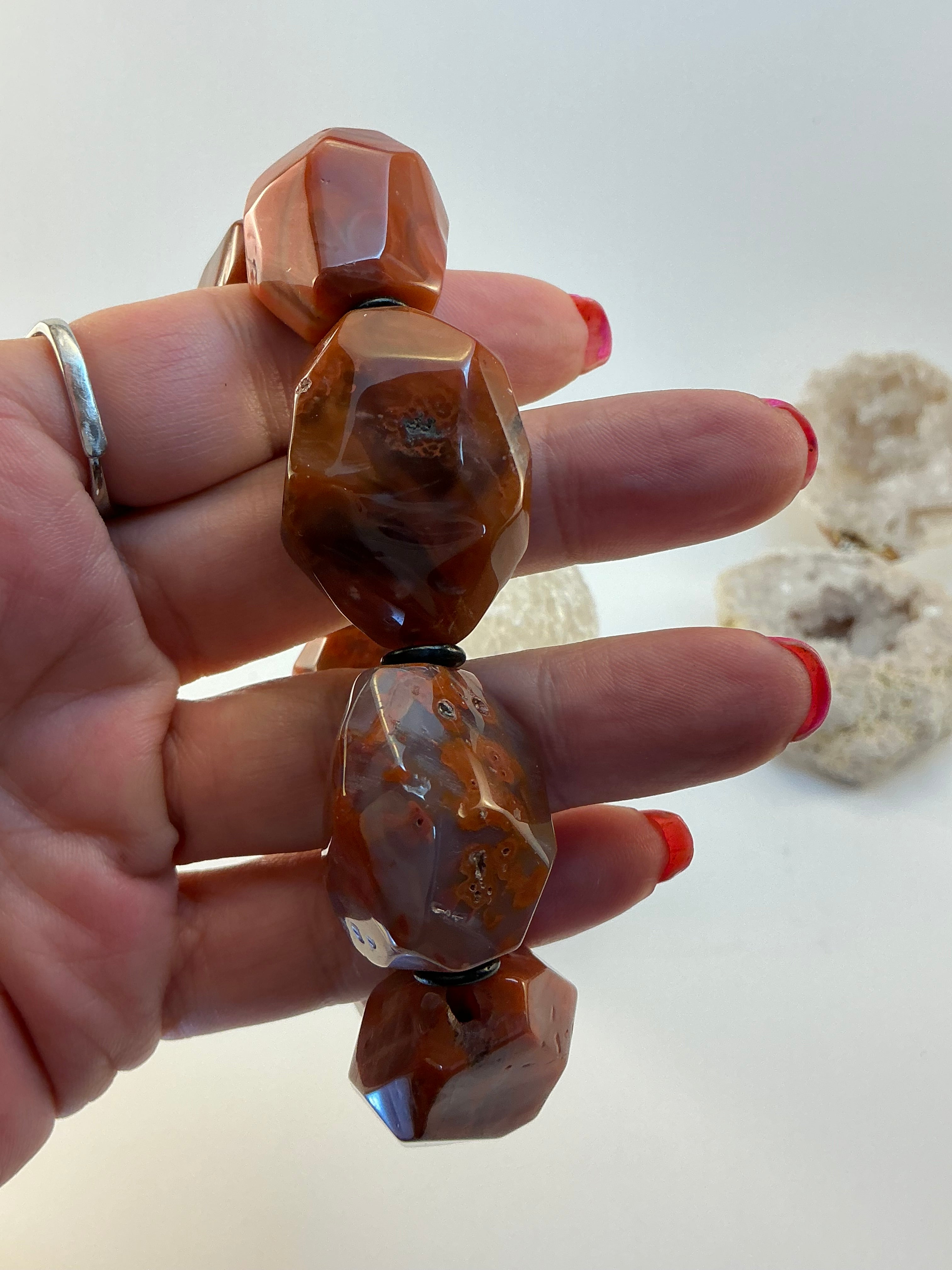Carnelian Gemstone Large Stone Bracelet/ Druzy Carnelian Bracelet/ DIY Gemstones