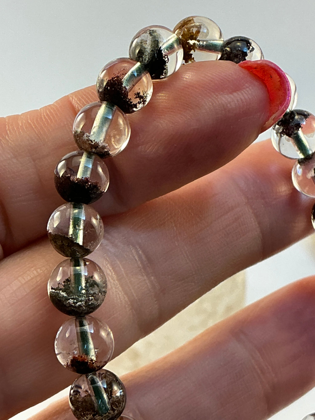 High Quality Garden Quartz Beaded Bracelet/ 7.3mm Beaded Lodolite Quartz Jewelry