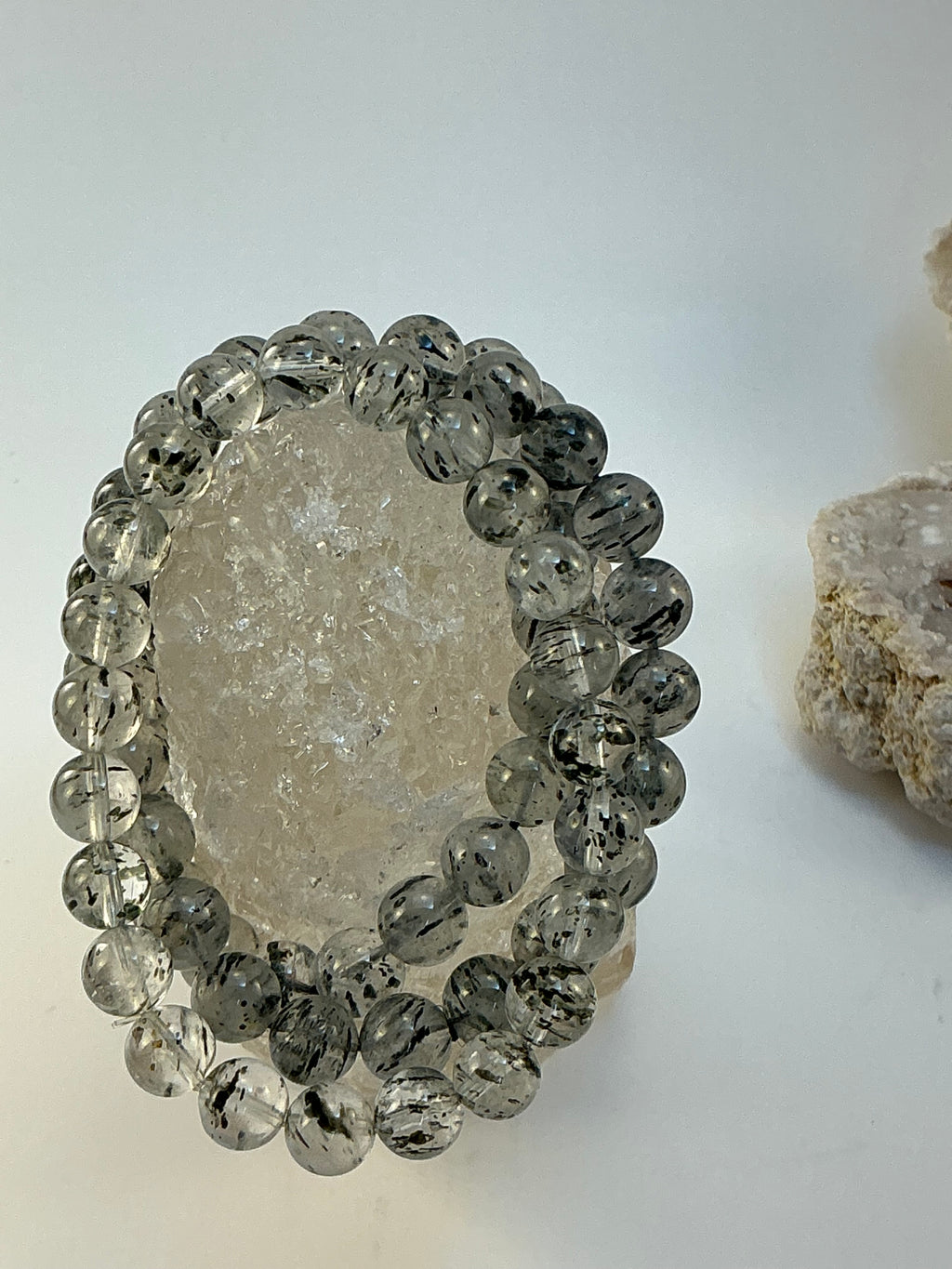Mica in Quartz Beaded Bracelet/ 8mm Quartz with Mica Inclusions Bracelet