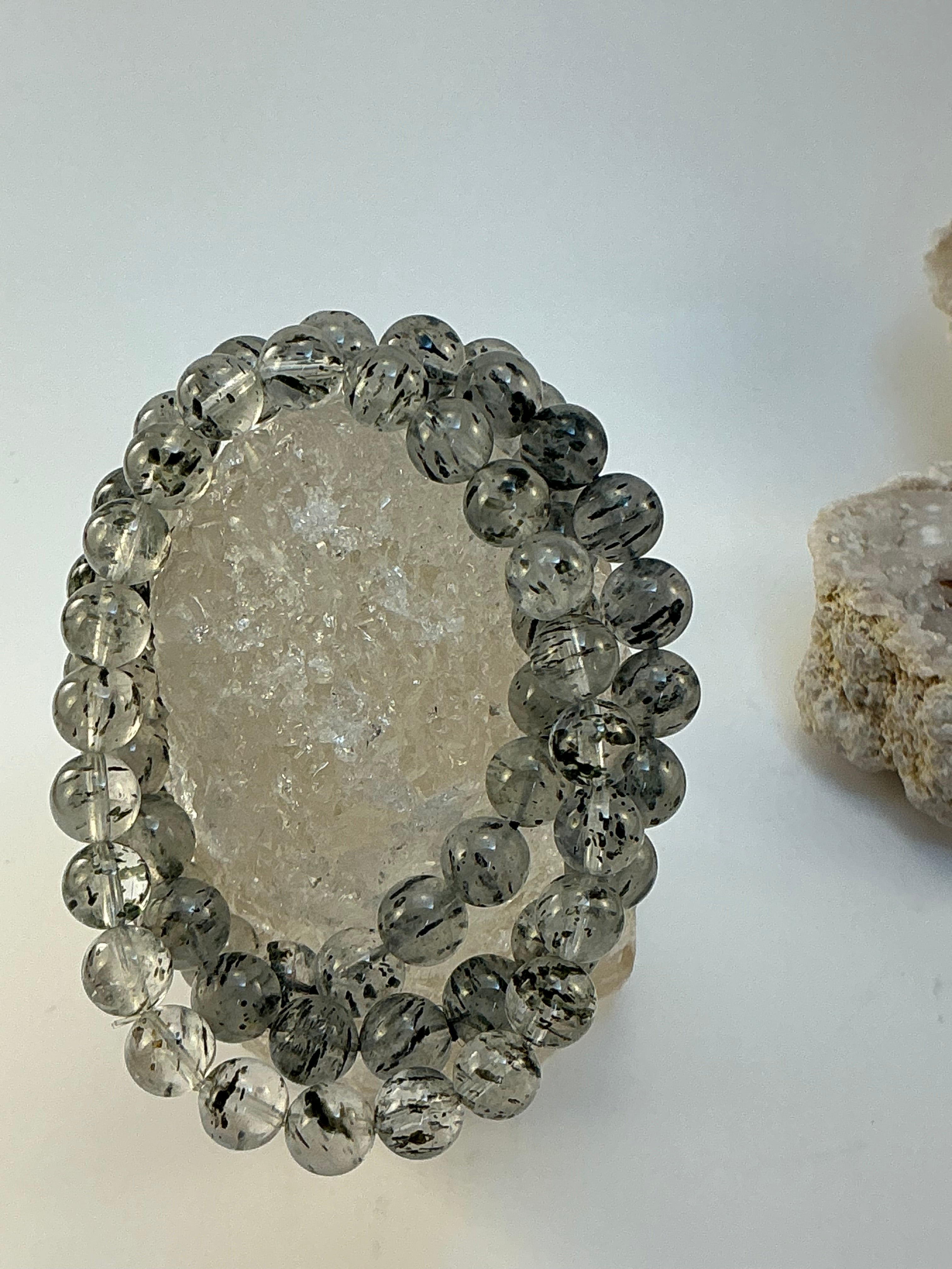 Mica in Quartz Beaded Bracelet/ 8mm Quartz with Mica Inclusions Bracelet
