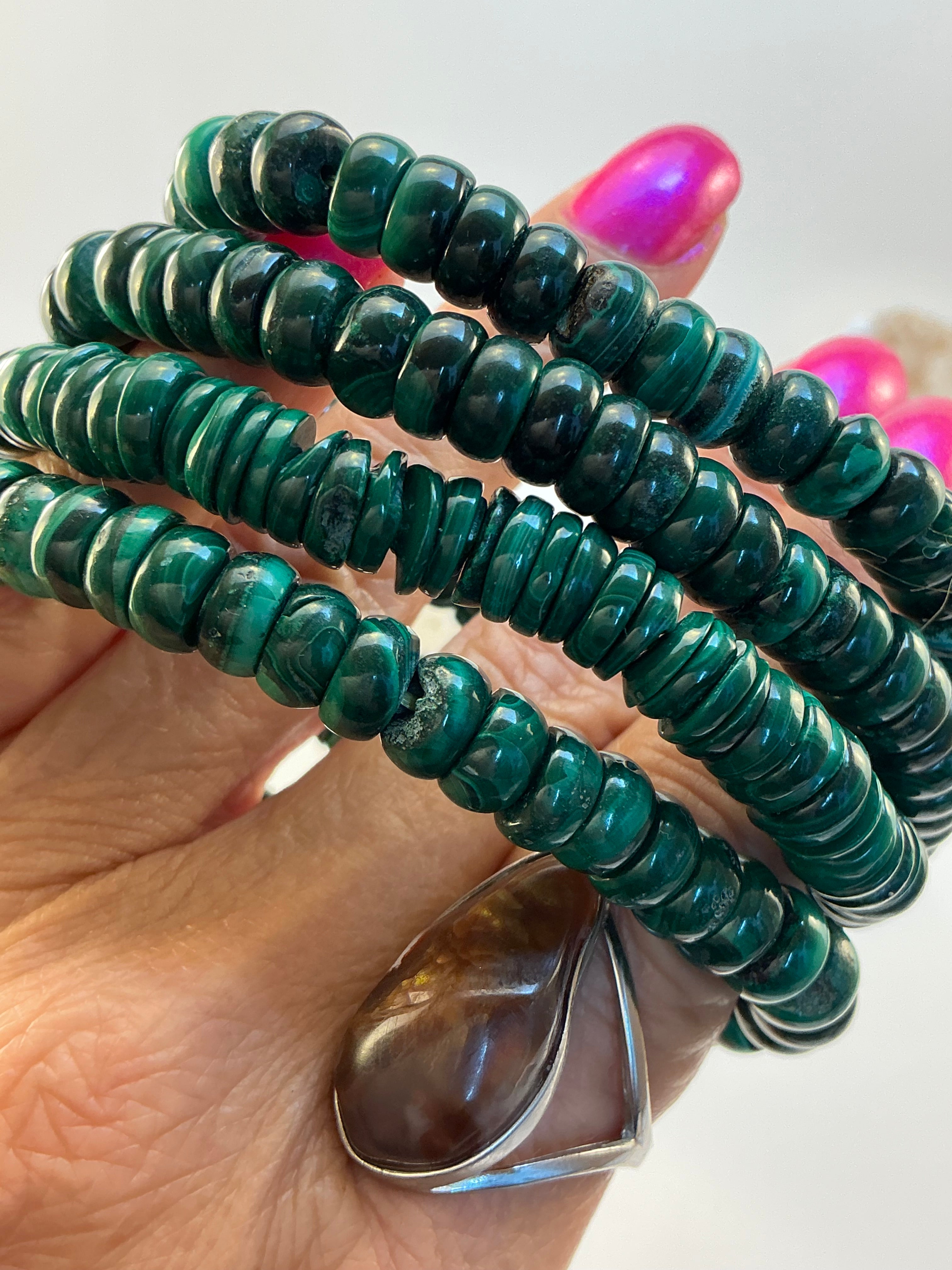 Malachite Gemstone Bracelet/ Donut Shaped Malachite Gemstone Jewelry