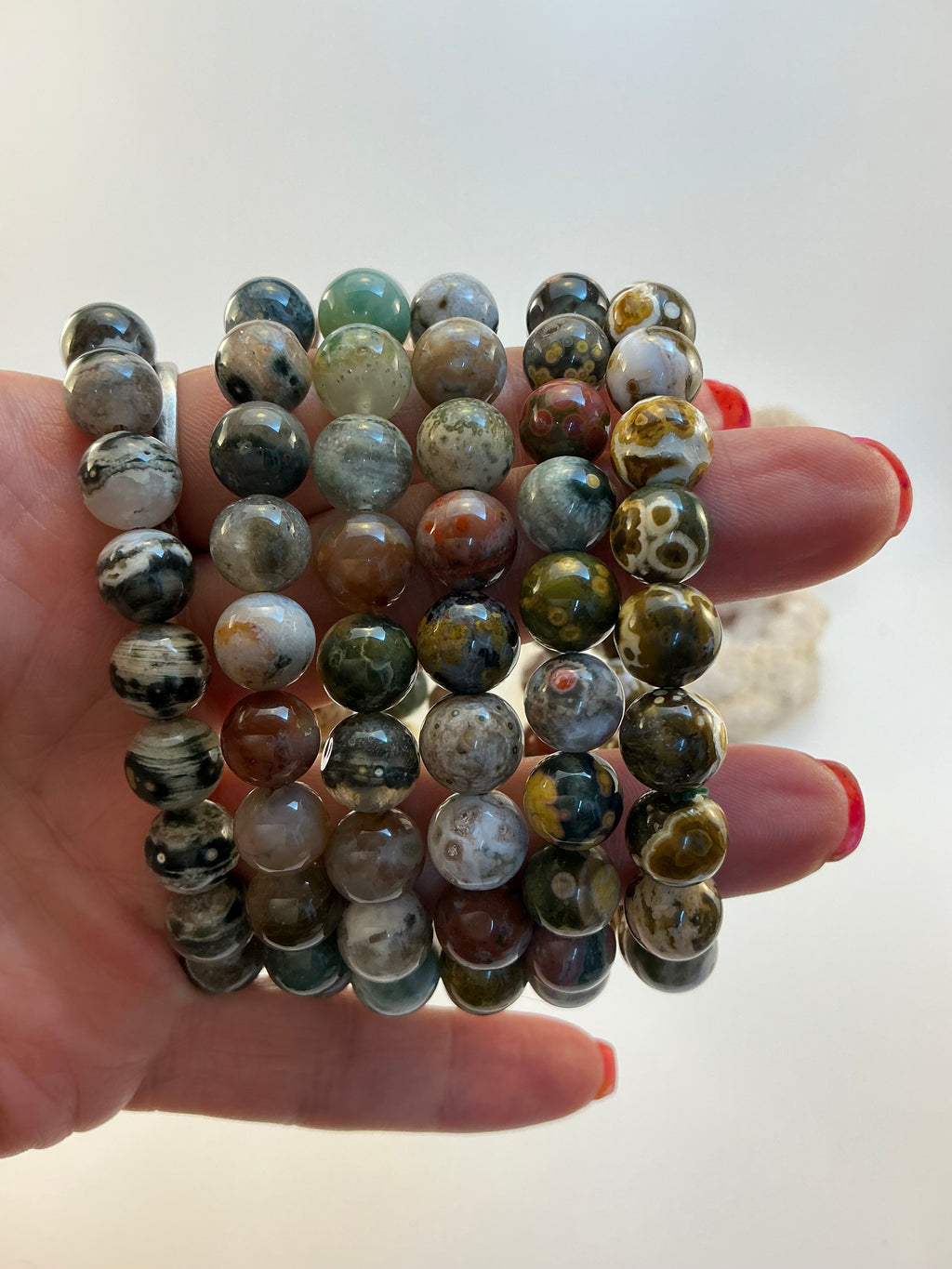 Ocean Jasper Beaded Gemstone Bracelet/ High Quality Ocean Jasper 9.5mm Beaded Bracelet
