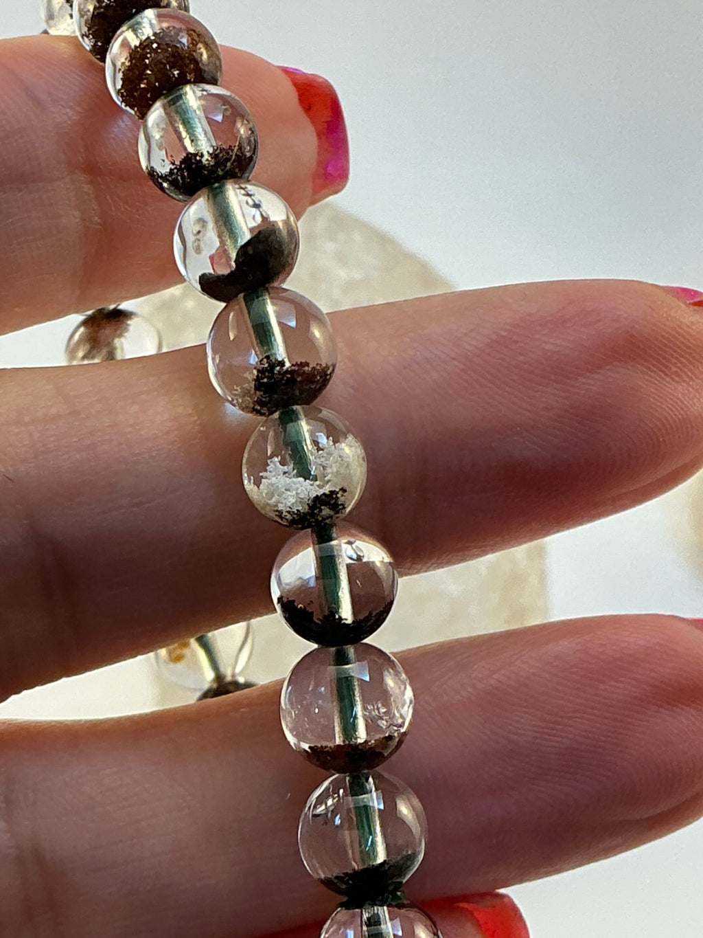 High Quality Garden Quartz Beaded Bracelet/ 7.3mm Beaded Lodolite Quartz Jewelry