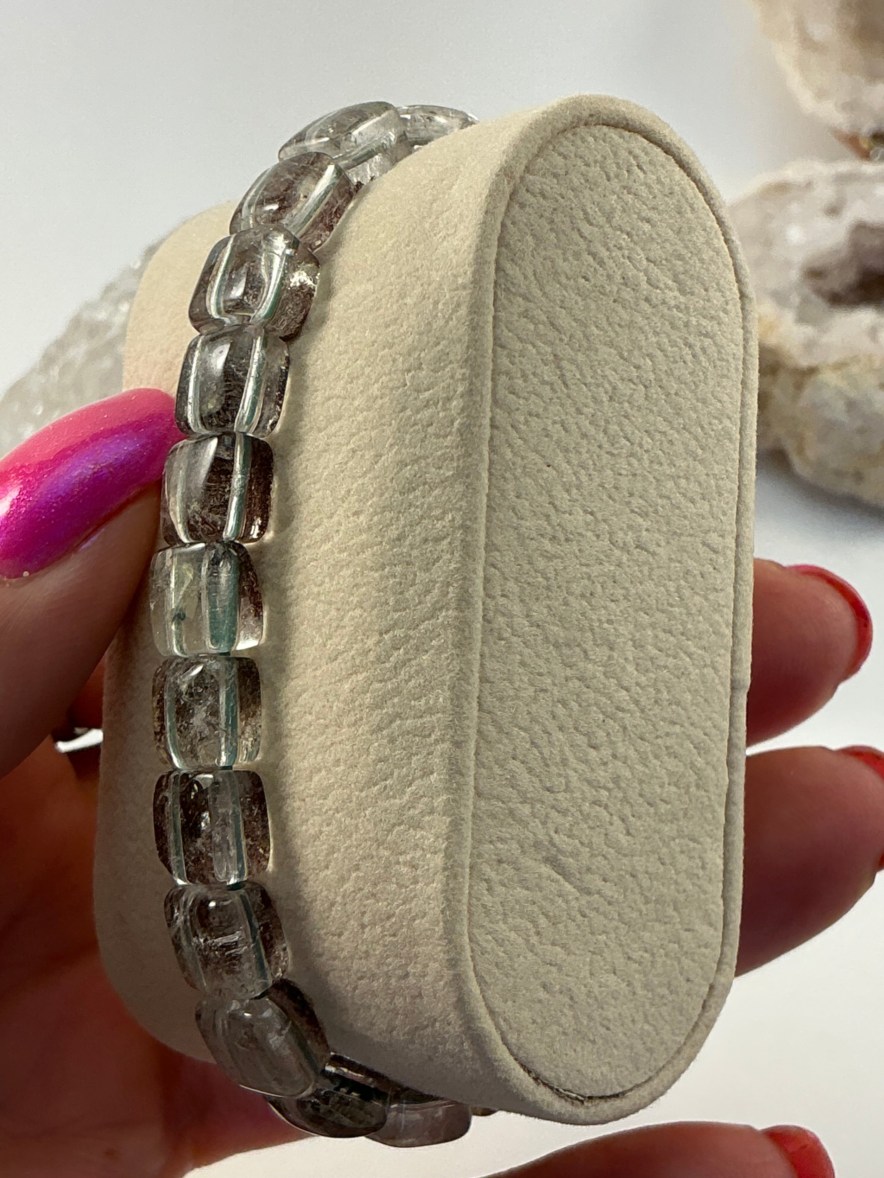 Garden Quartz Gemstone Soft Bangle Bracelet/ Lodolite Quartz Soft Bangle Bracelet