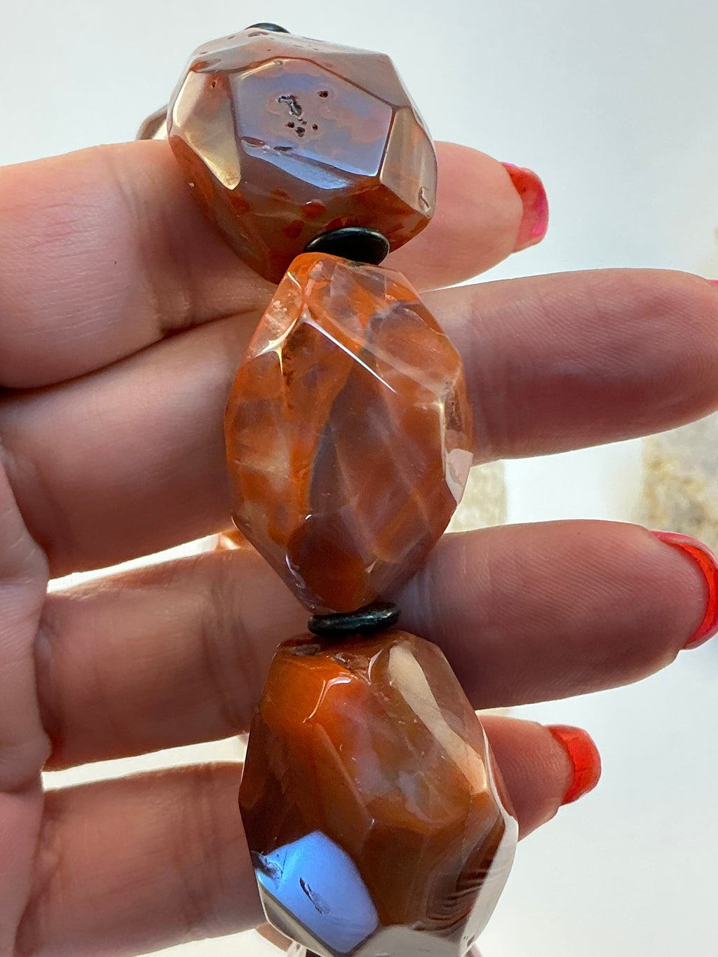 Carnelian Gemstone Large Stone Bracelet/ Druzy Carnelian Bracelet/ DIY Gemstones