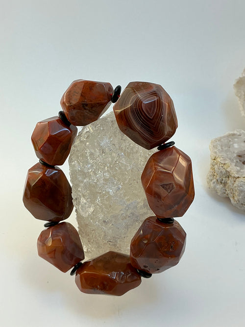 Carnelian Gemstone Large Stone Bracelet/ Druzy Carnelian Bracelet/ DIY Gemstones