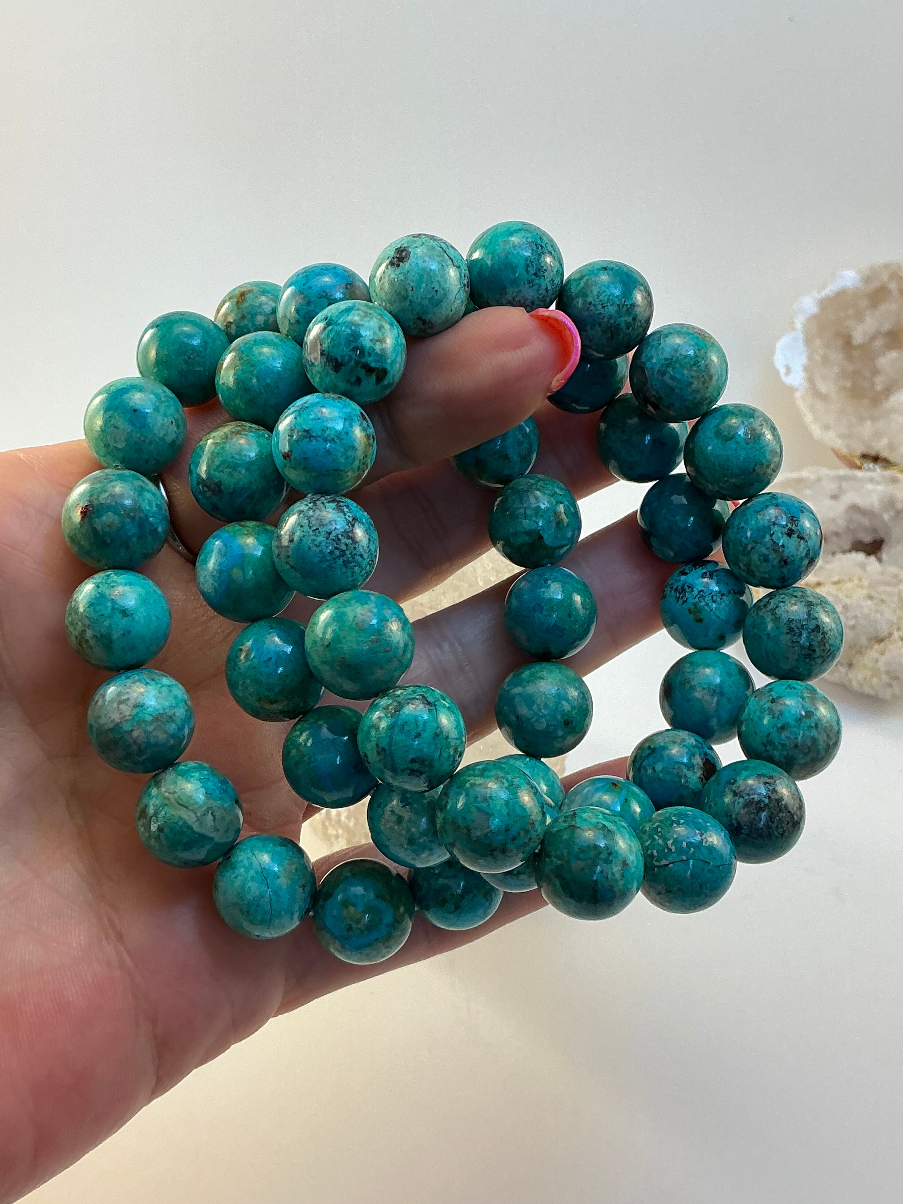 Turquoise Beaded Bracelet/ 12mm Turquoise Beaded Jewelry