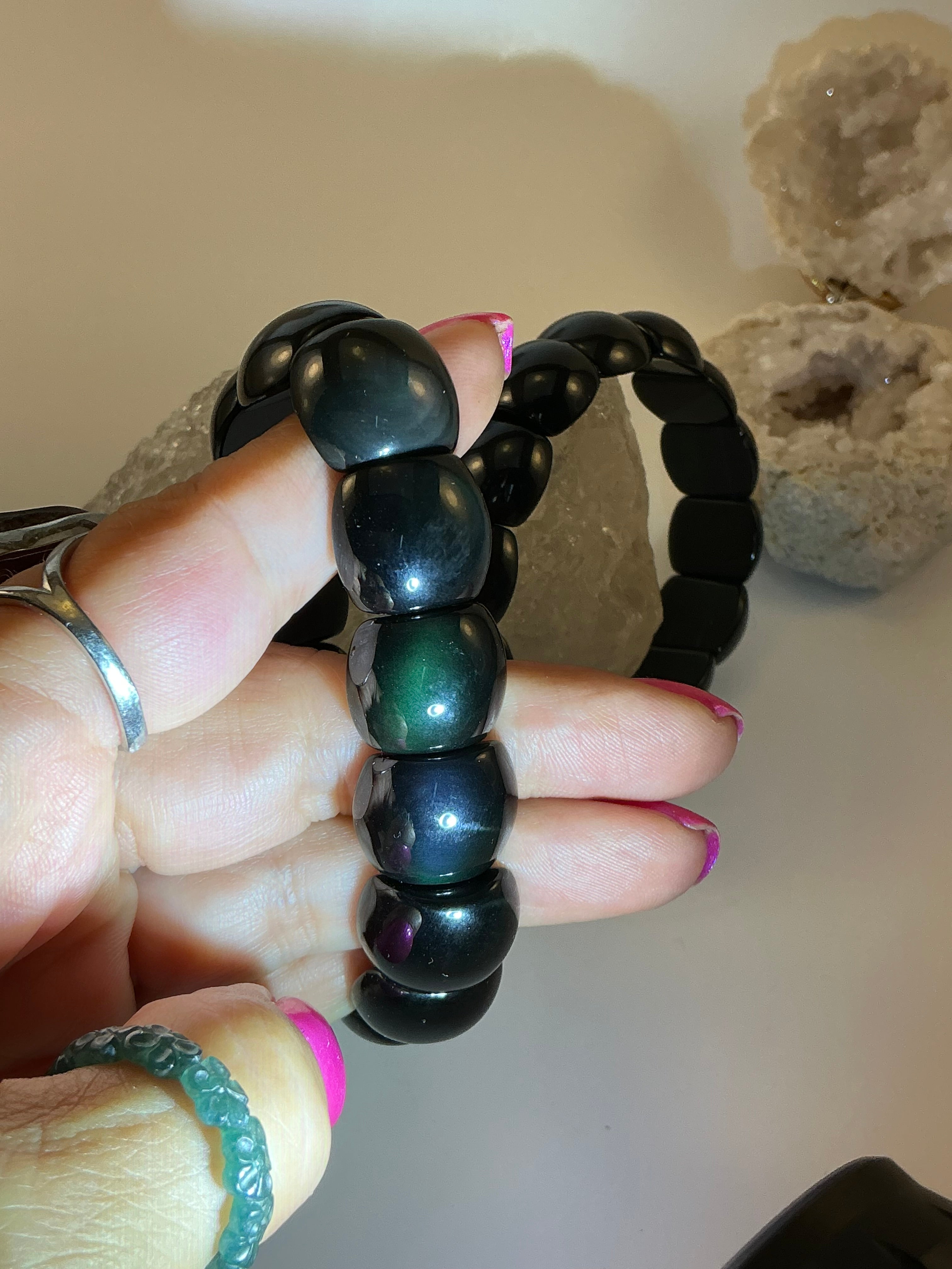 Rainbow Obsidian Gemstone Bangle Bracelet
