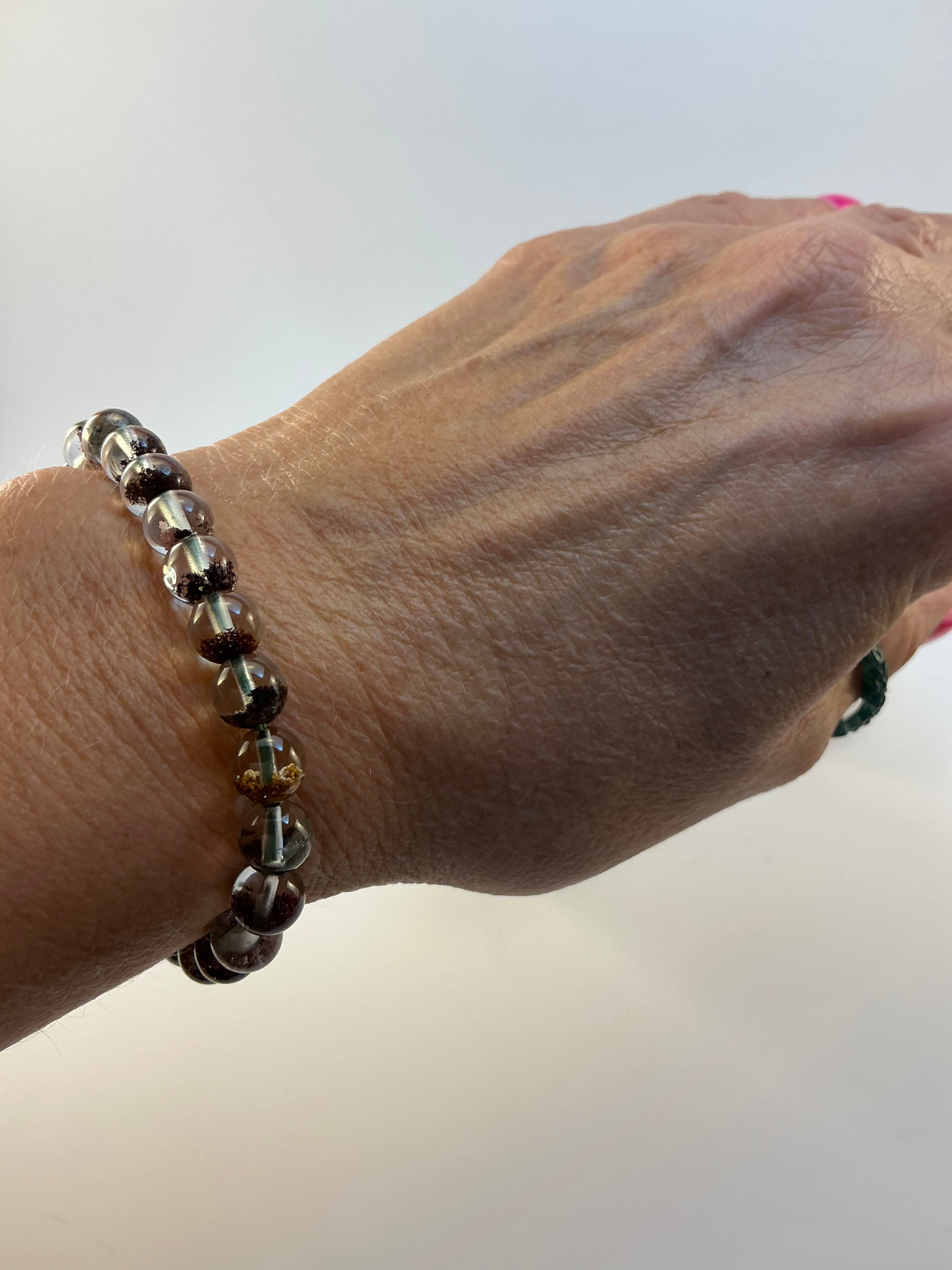 High Quality Garden Quartz Beaded Bracelet/ 7.3mm Beaded Lodolite Quartz Jewelry