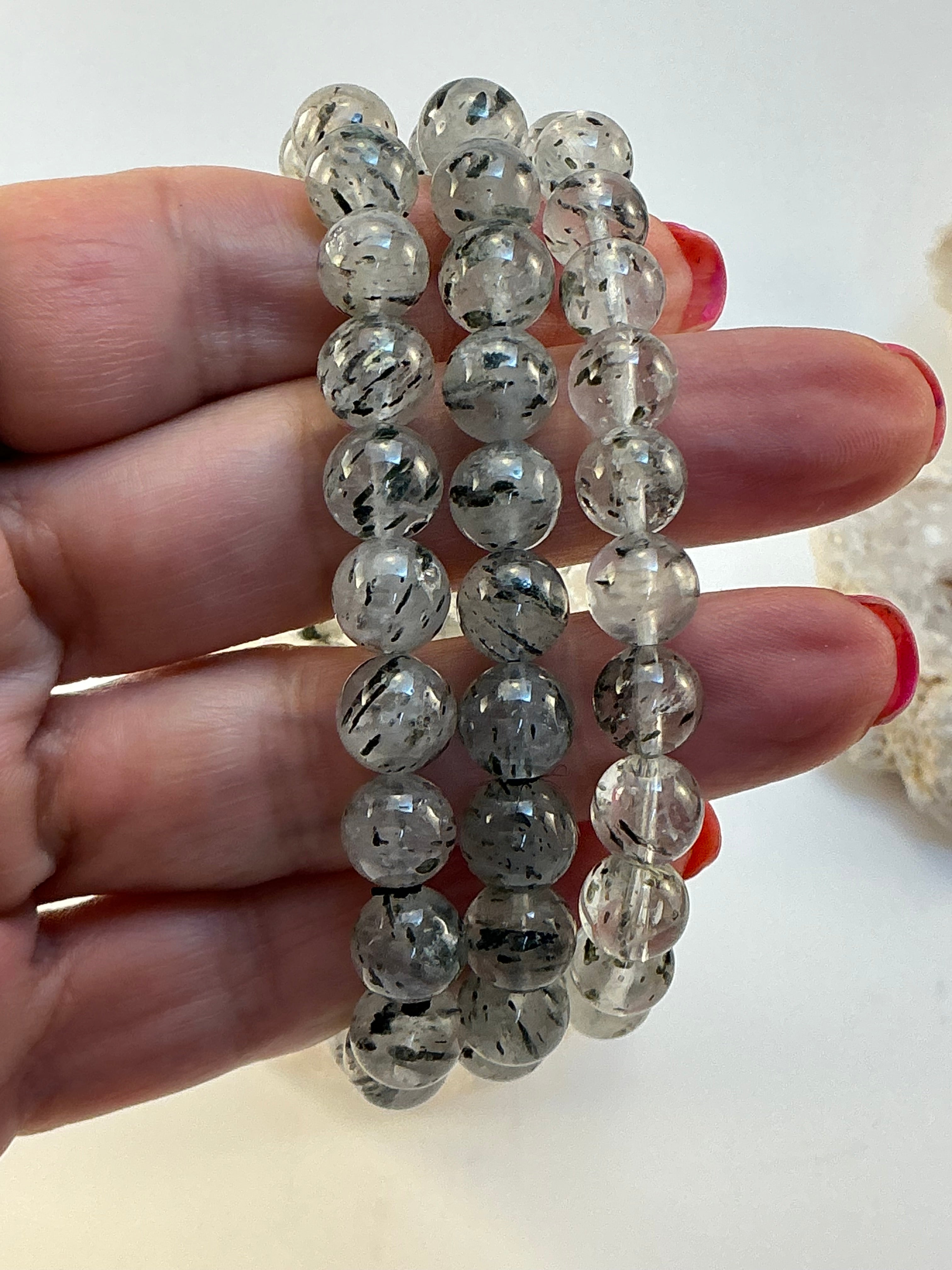 Mica in Quartz Beaded Bracelet/ 8mm Quartz with Mica Inclusions Bracelet