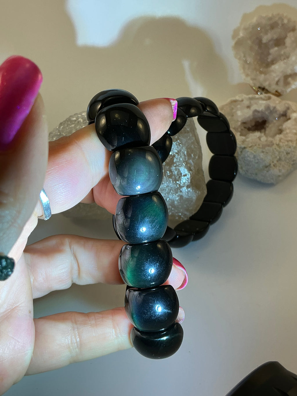 Rainbow Obsidian Gemstone Bangle Bracelet