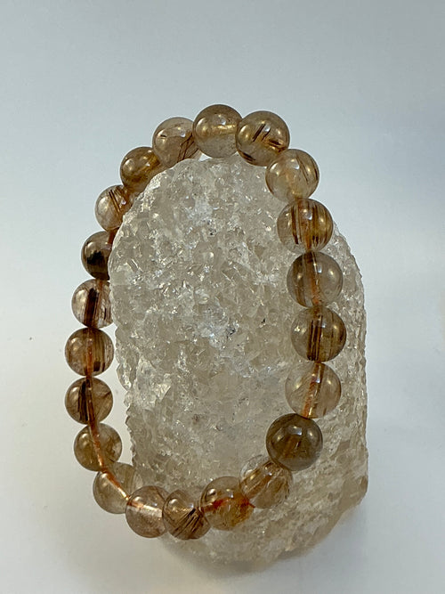 Bronze Rutilated Quartz Gemstone Beaded Bracelet/ High Quality Bronze Rutiled Quartz Bracelet