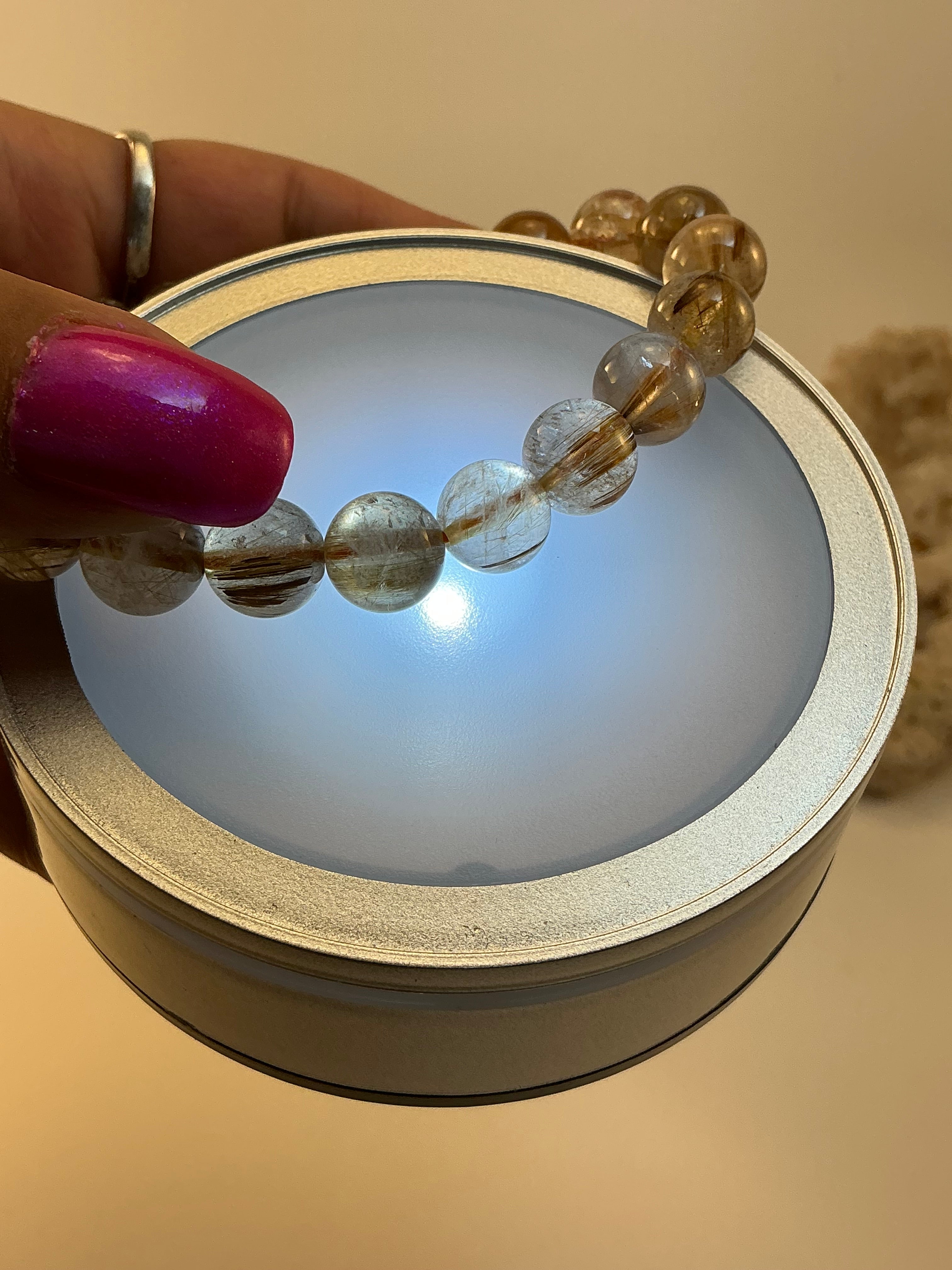 Bronze Rutilated Quartz Gemstone Beaded Bracelet/ High Quality Bronze Rutiled Quartz Bracelet