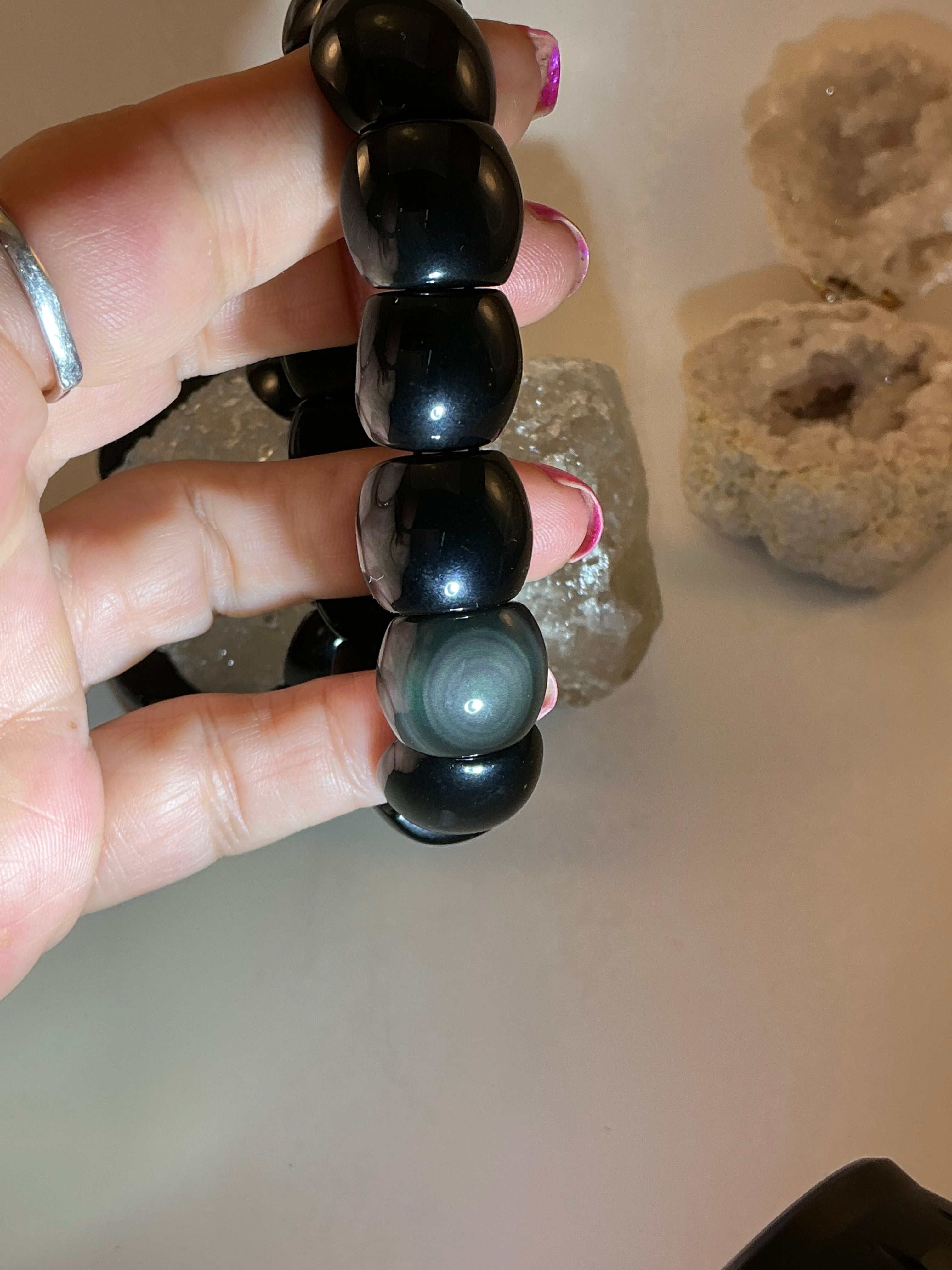 Rainbow Obsidian Gemstone Bangle Bracelet