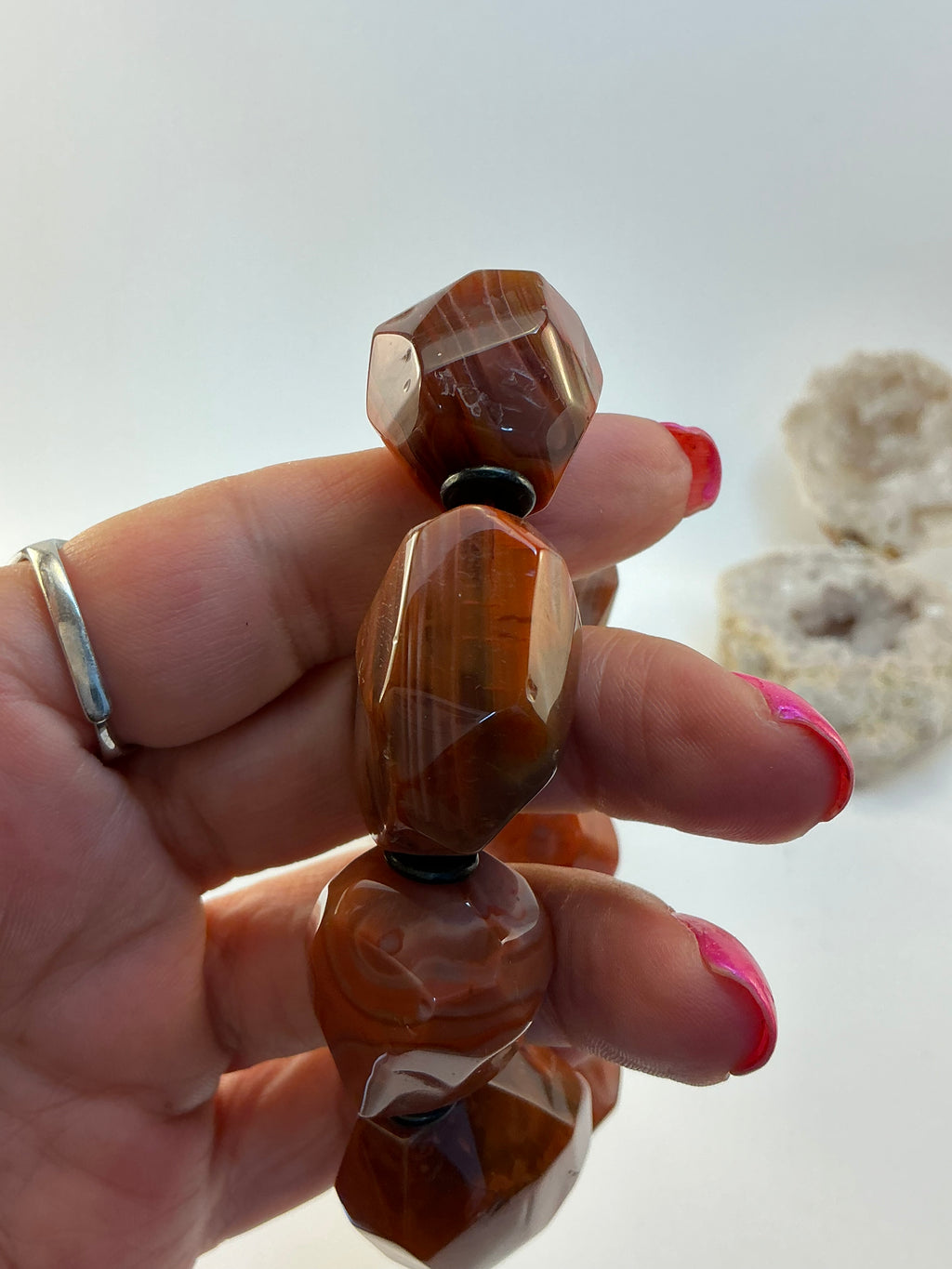 Carnelian Gemstone Large Stone Bracelet/ Druzy Carnelian Bracelet/ DIY Gemstones