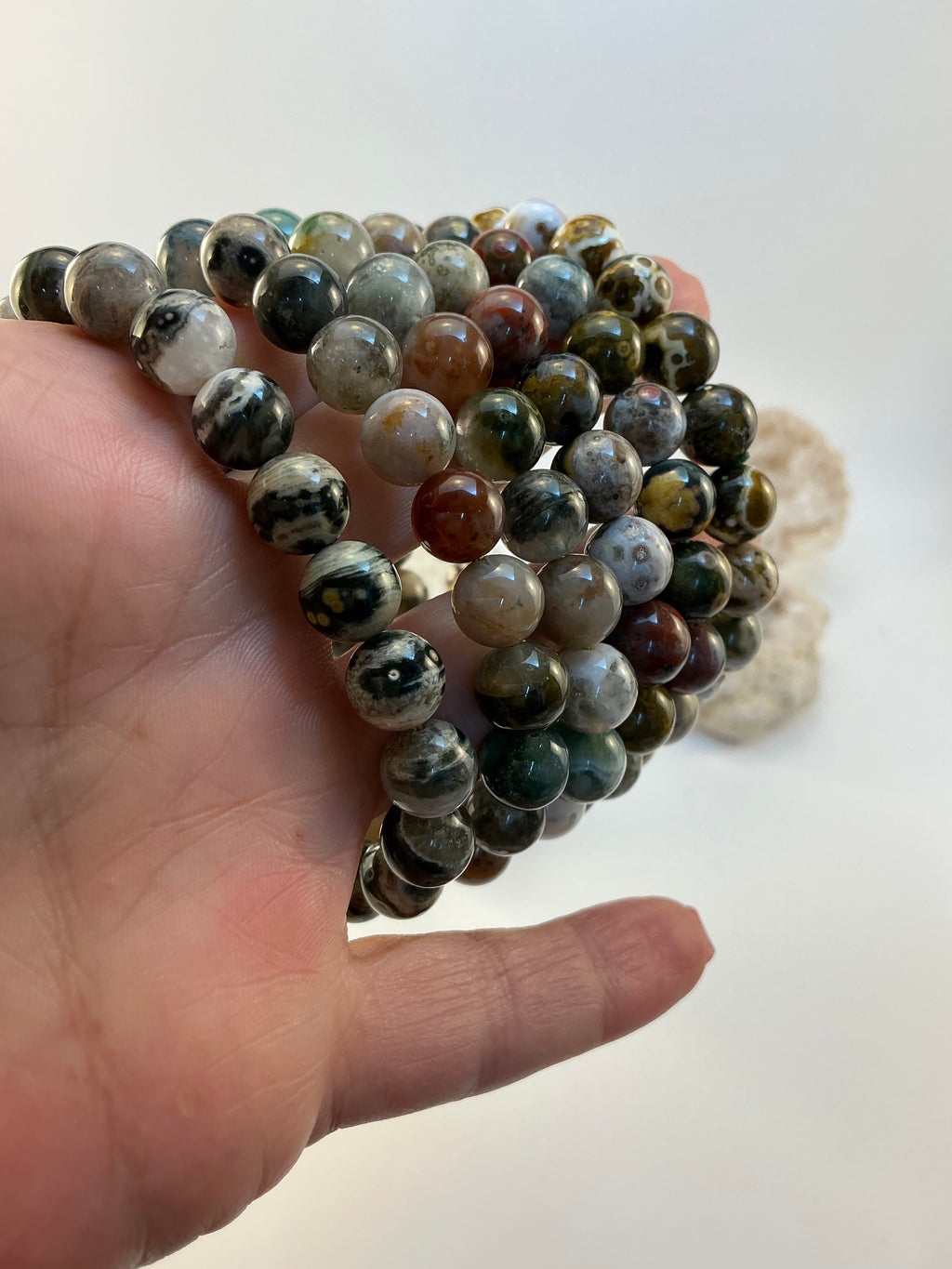 Ocean Jasper Beaded Gemstone Bracelet/ High Quality Ocean Jasper 9.5mm Beaded Bracelet