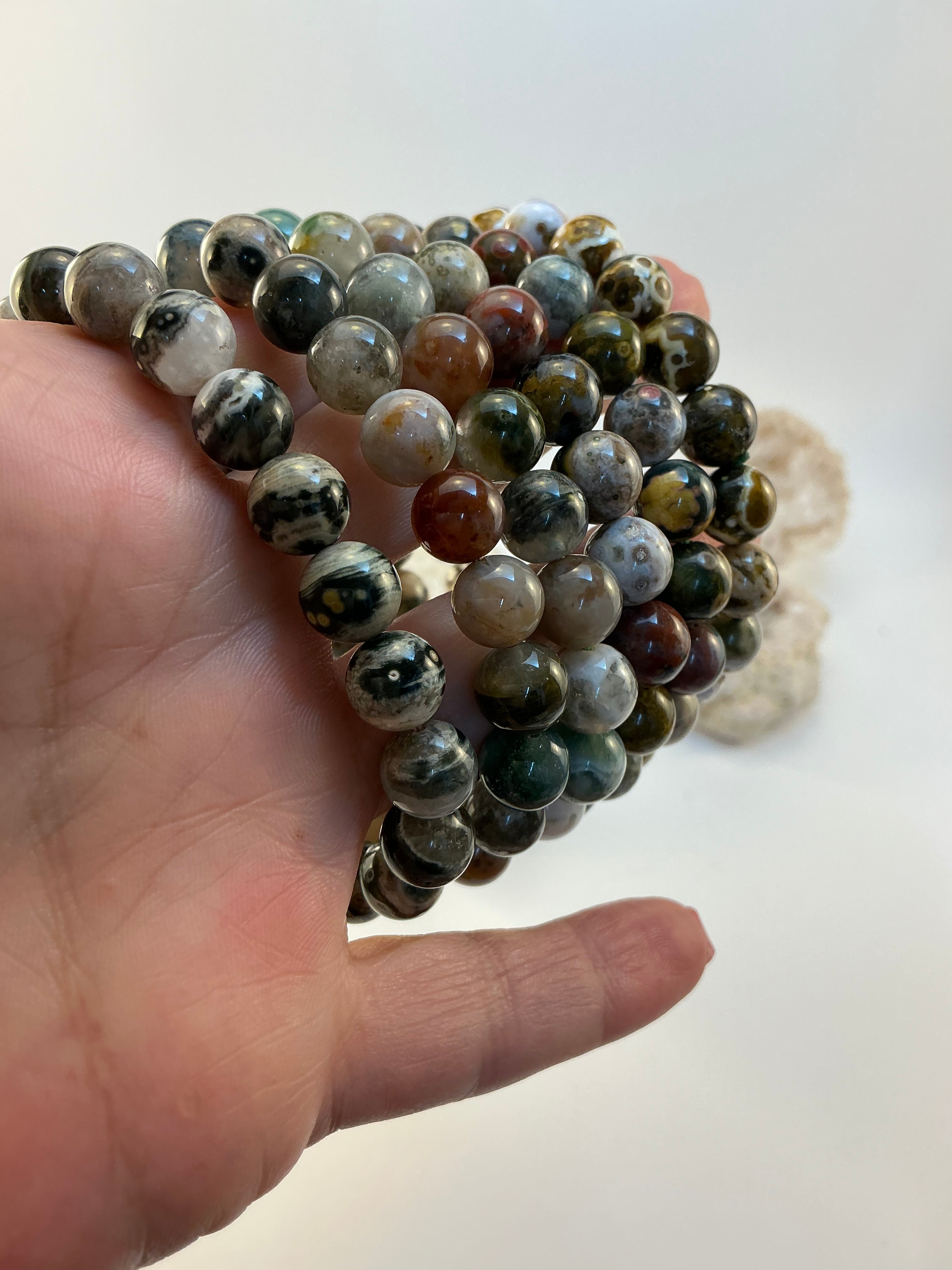Ocean Jasper Beaded Gemstone Bracelet/ High Quality Ocean Jasper 9.5mm Beaded Bracelet