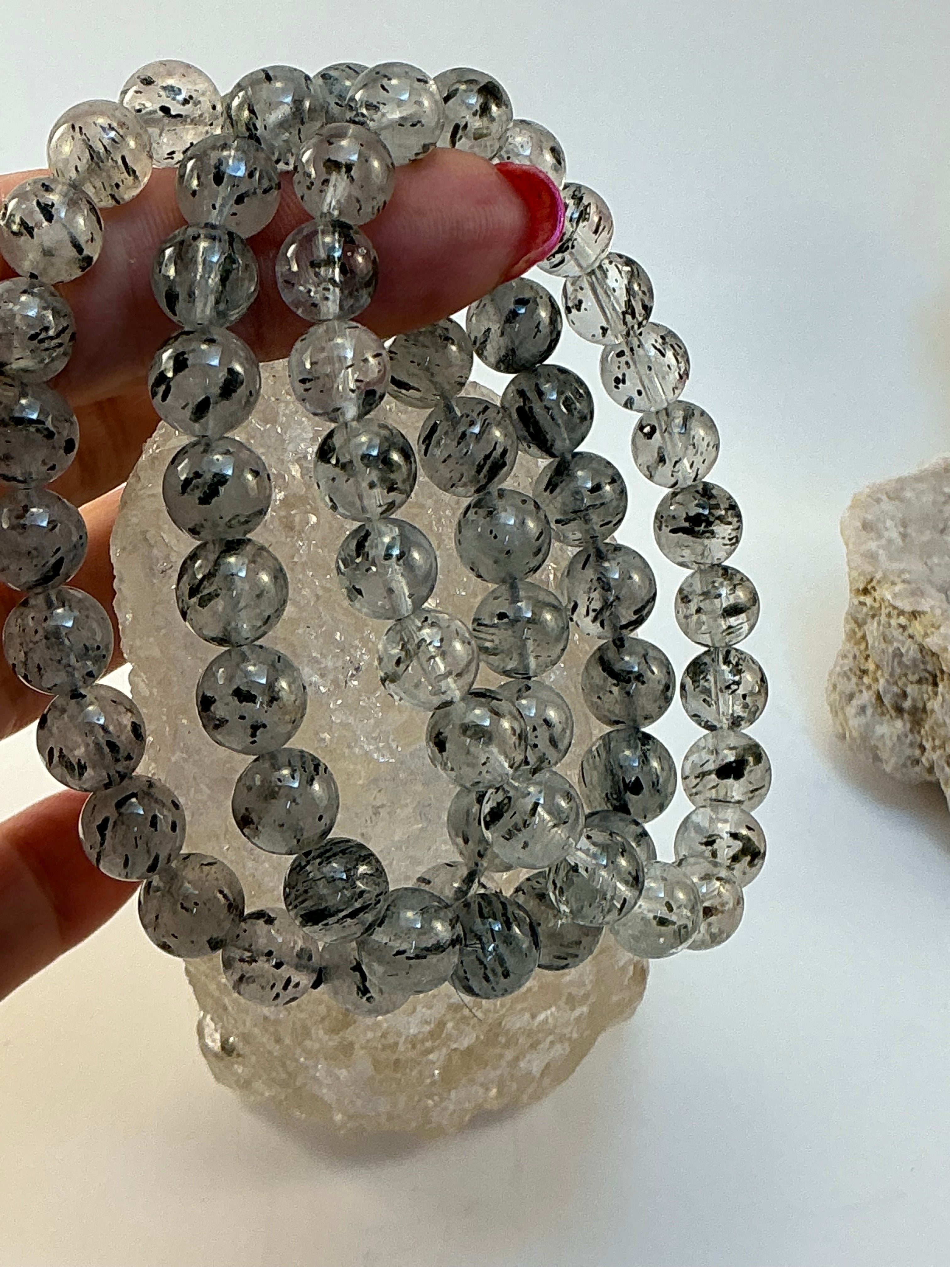 Mica in Quartz Beaded Bracelet/ 8mm Quartz with Mica Inclusions Bracelet