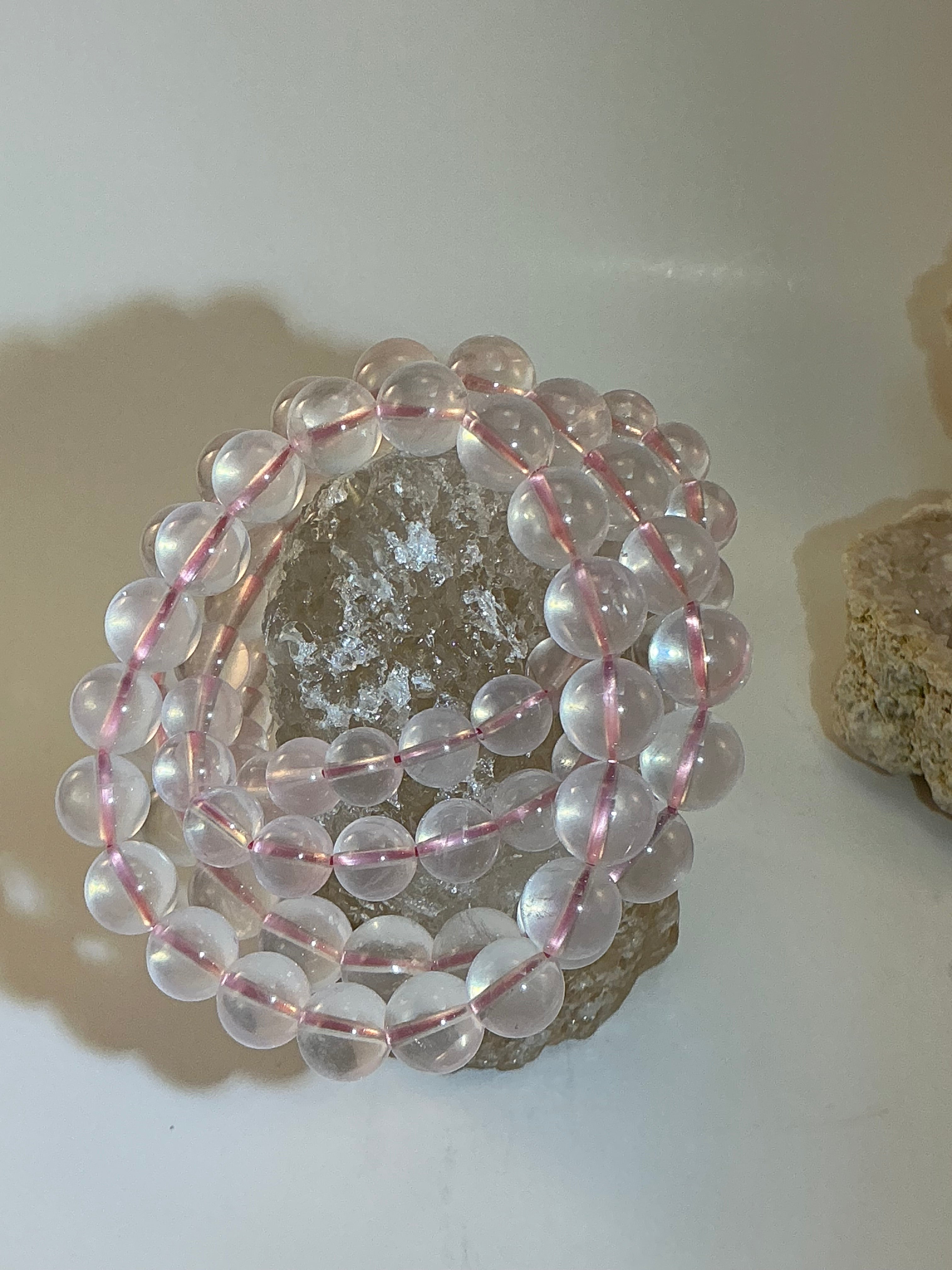 Rose Quartz Gemstone Beaded Bracelet/ High Quality Rose Quartz Jewelry