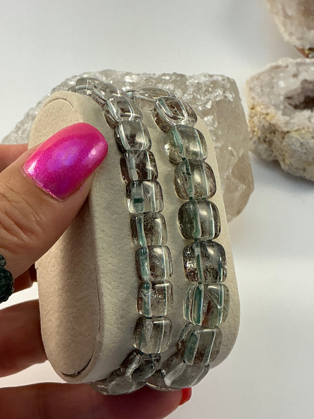 Garden Quartz Gemstone Soft Bangle Bracelet/ Lodolite Quartz Soft Bangle Bracelet