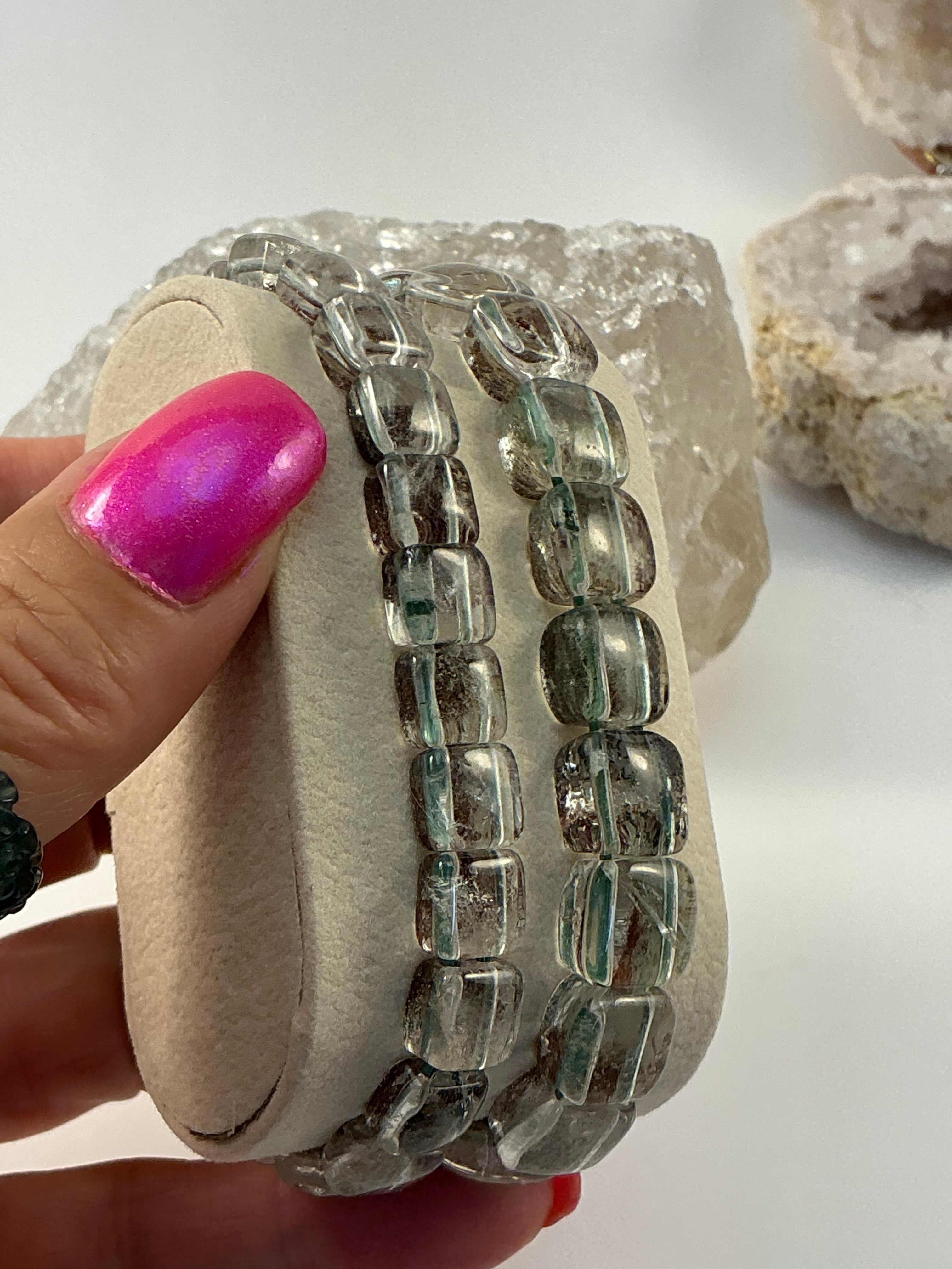 Garden Quartz Gemstone Soft Bangle Bracelet/ Lodolite Quartz Soft Bangle Bracelet