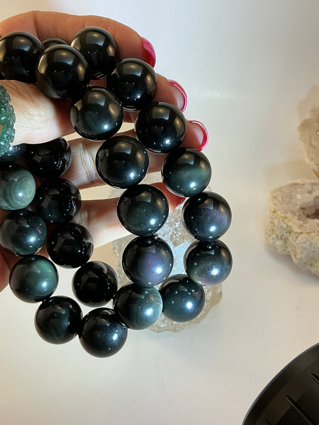 Rainbow Obsidian 15mm Beaded Bracelet/ Men’s Rainbow Obsidian Beaded Bracelet