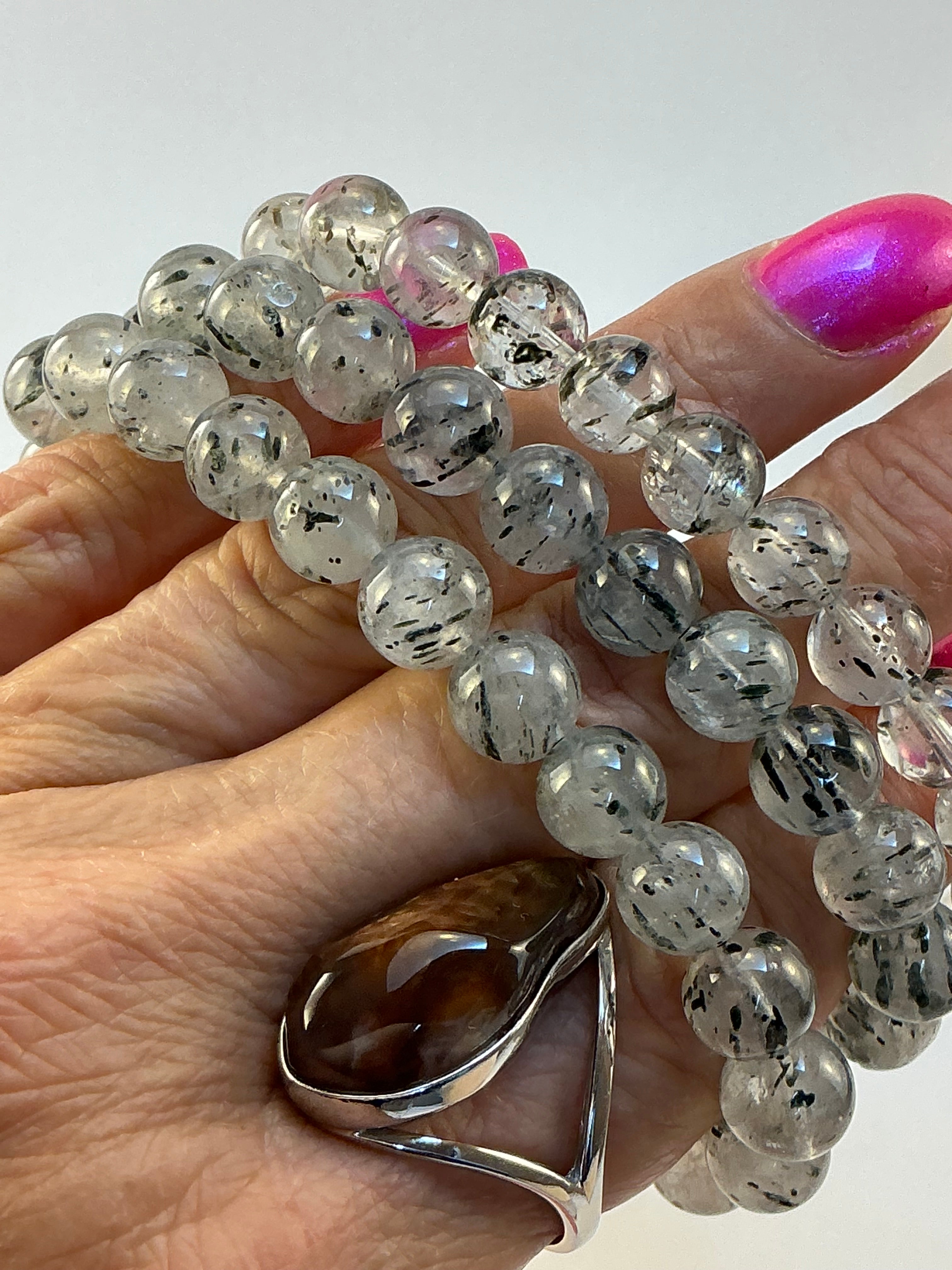 Mica in Quartz Beaded Bracelet/ 8mm Quartz with Mica Inclusions Bracelet
