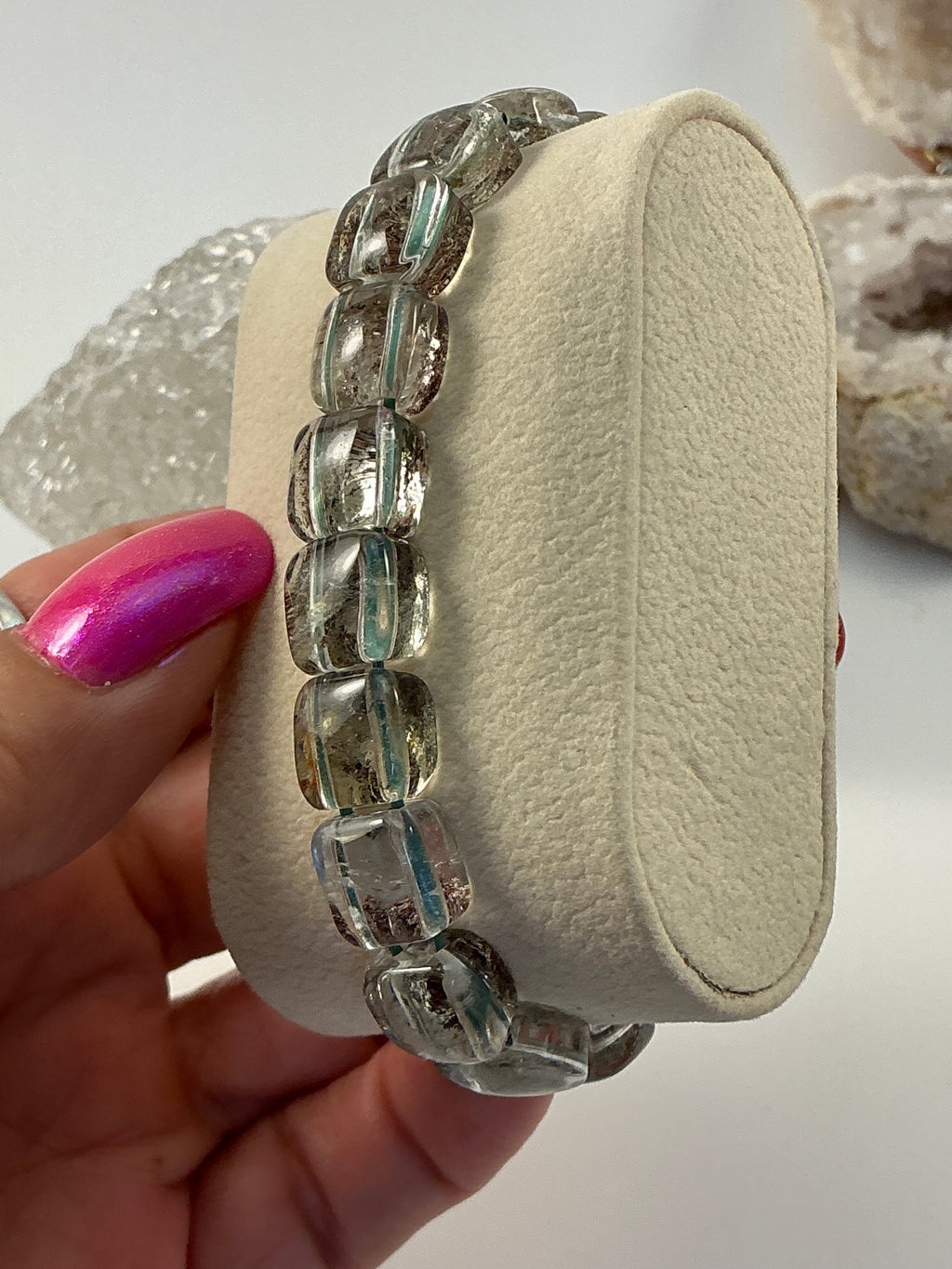 Garden Quartz Gemstone Soft Bangle Bracelet/ Lodolite Quartz Soft Bangle Bracelet