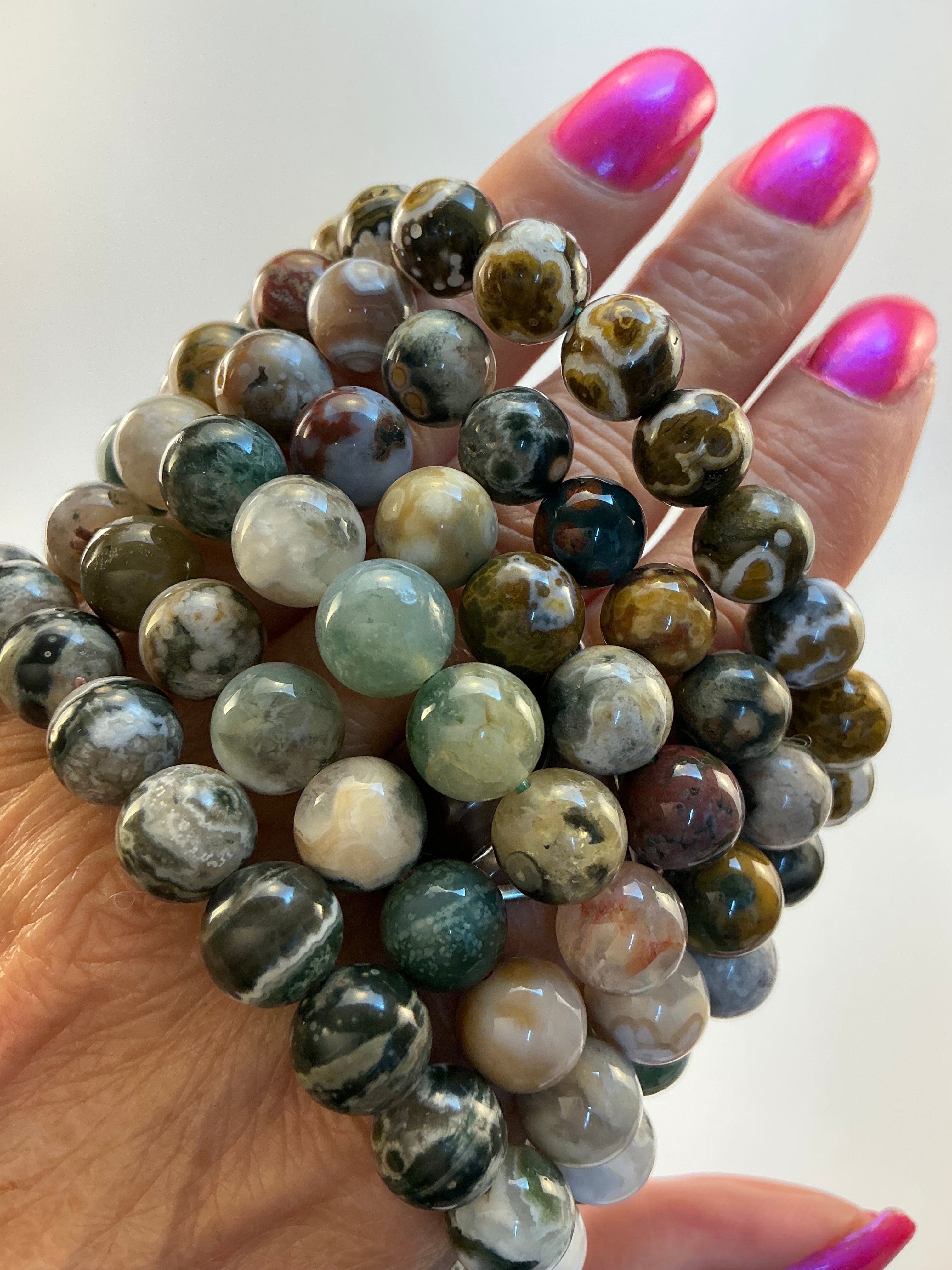 Ocean Jasper Beaded Gemstone Bracelet/ High Quality Ocean Jasper 9.5mm Beaded Bracelet