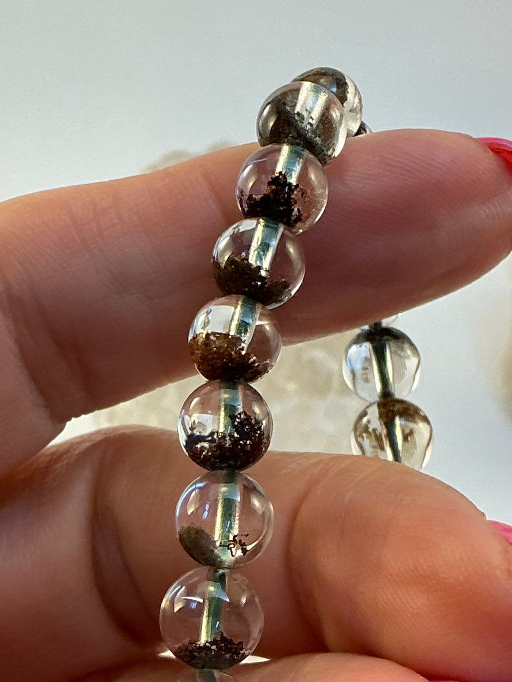 High Quality Garden Quartz Beaded Bracelet/ 7.3mm Beaded Lodolite Quartz Jewelry