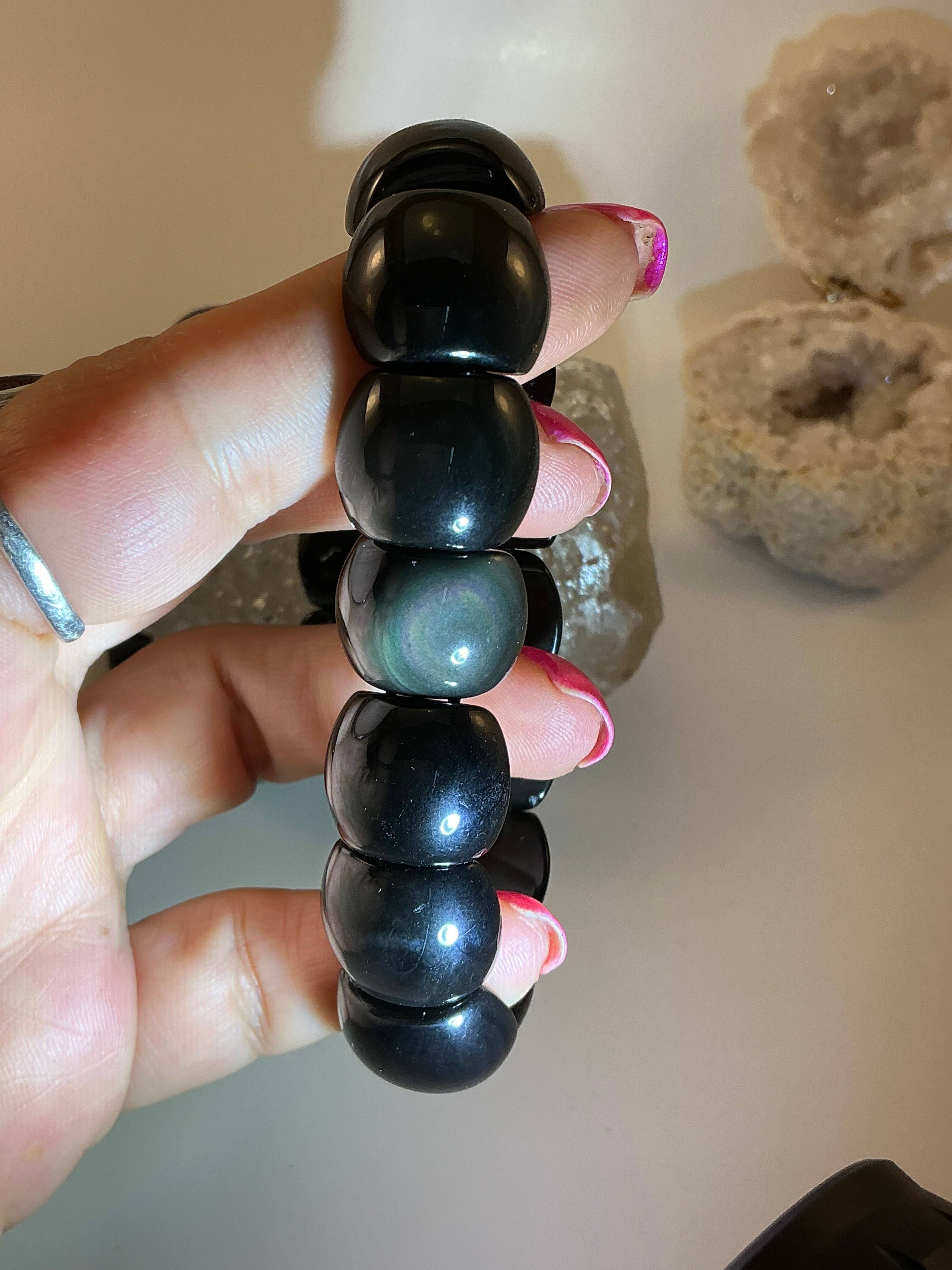 Rainbow Obsidian Gemstone Bangle Bracelet