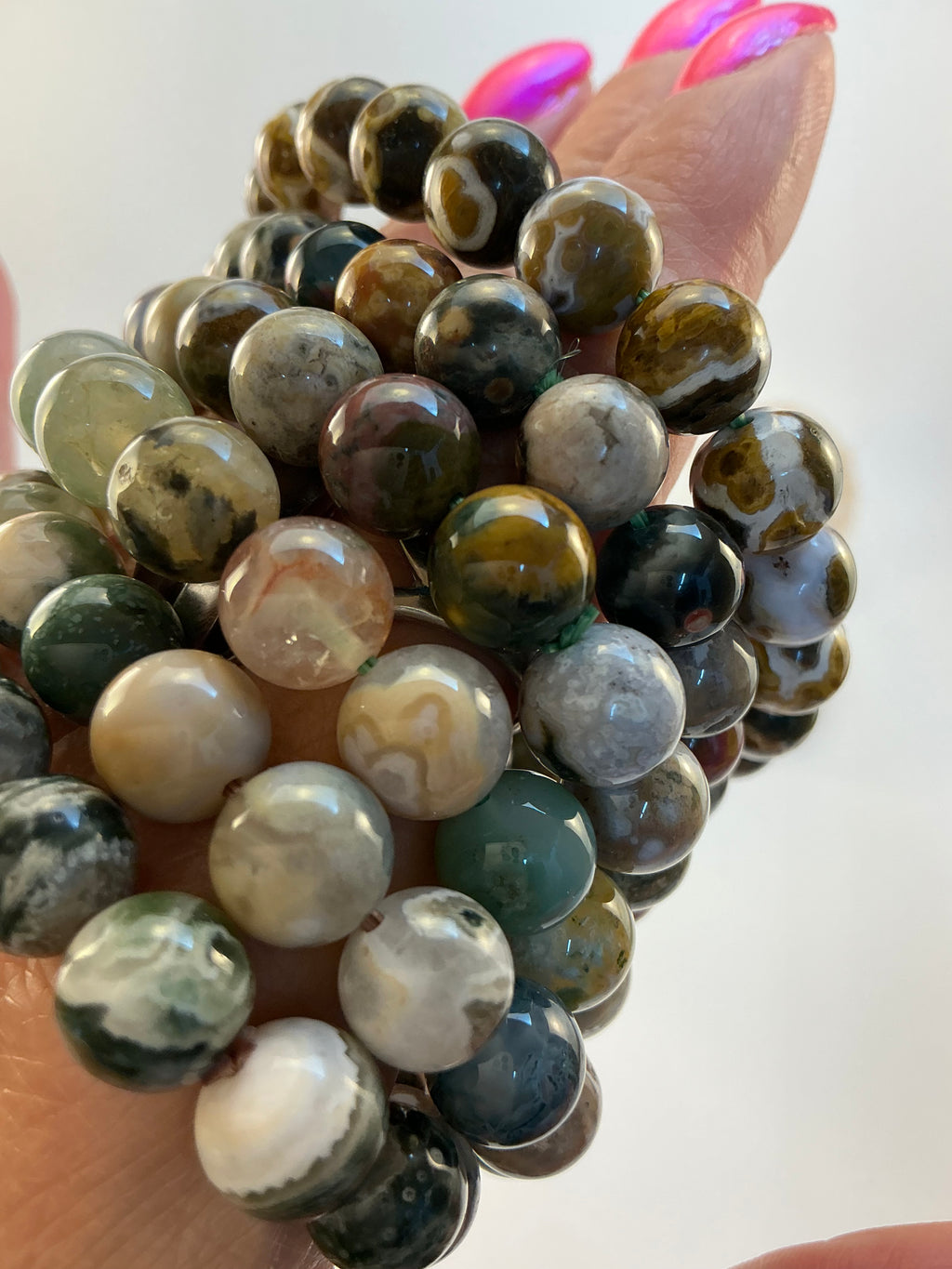 Ocean Jasper Beaded Gemstone Bracelet/ High Quality Ocean Jasper 9.5mm Beaded Bracelet