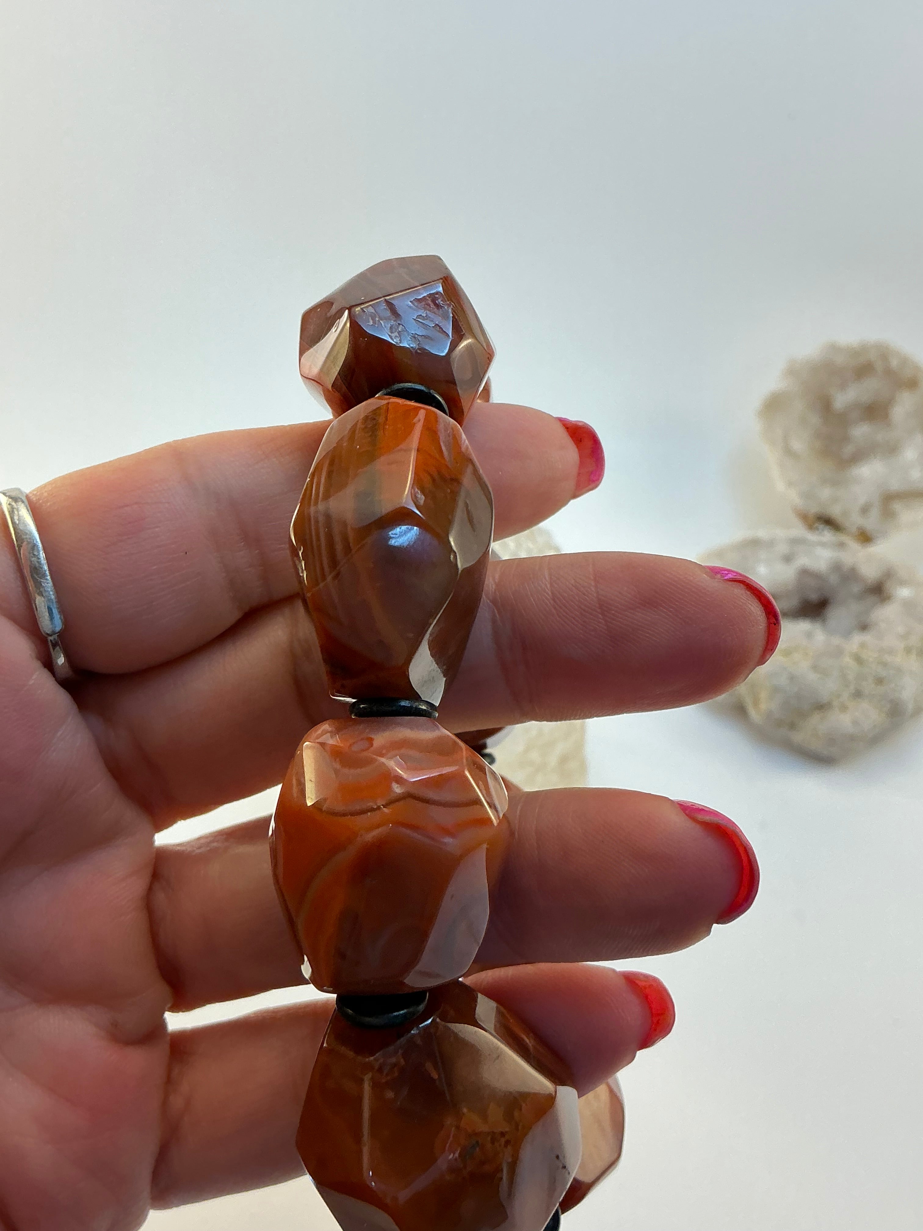 Carnelian Gemstone Large Stone Bracelet/ Druzy Carnelian Bracelet/ DIY Gemstones