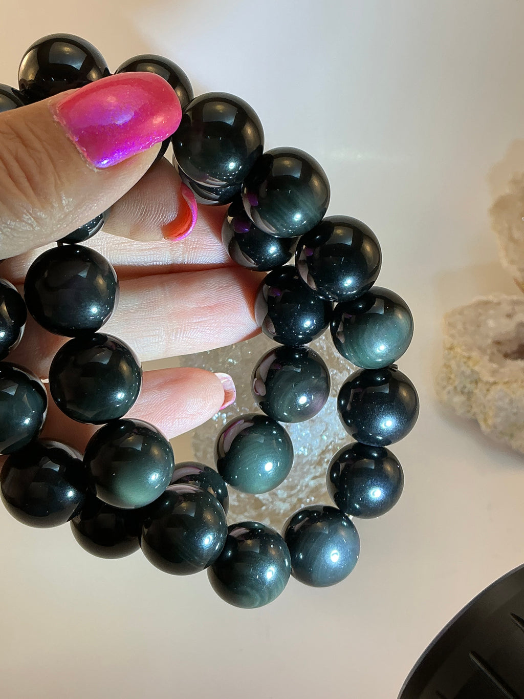 Rainbow Obsidian 15mm Beaded Bracelet/ Men’s Rainbow Obsidian Beaded Bracelet