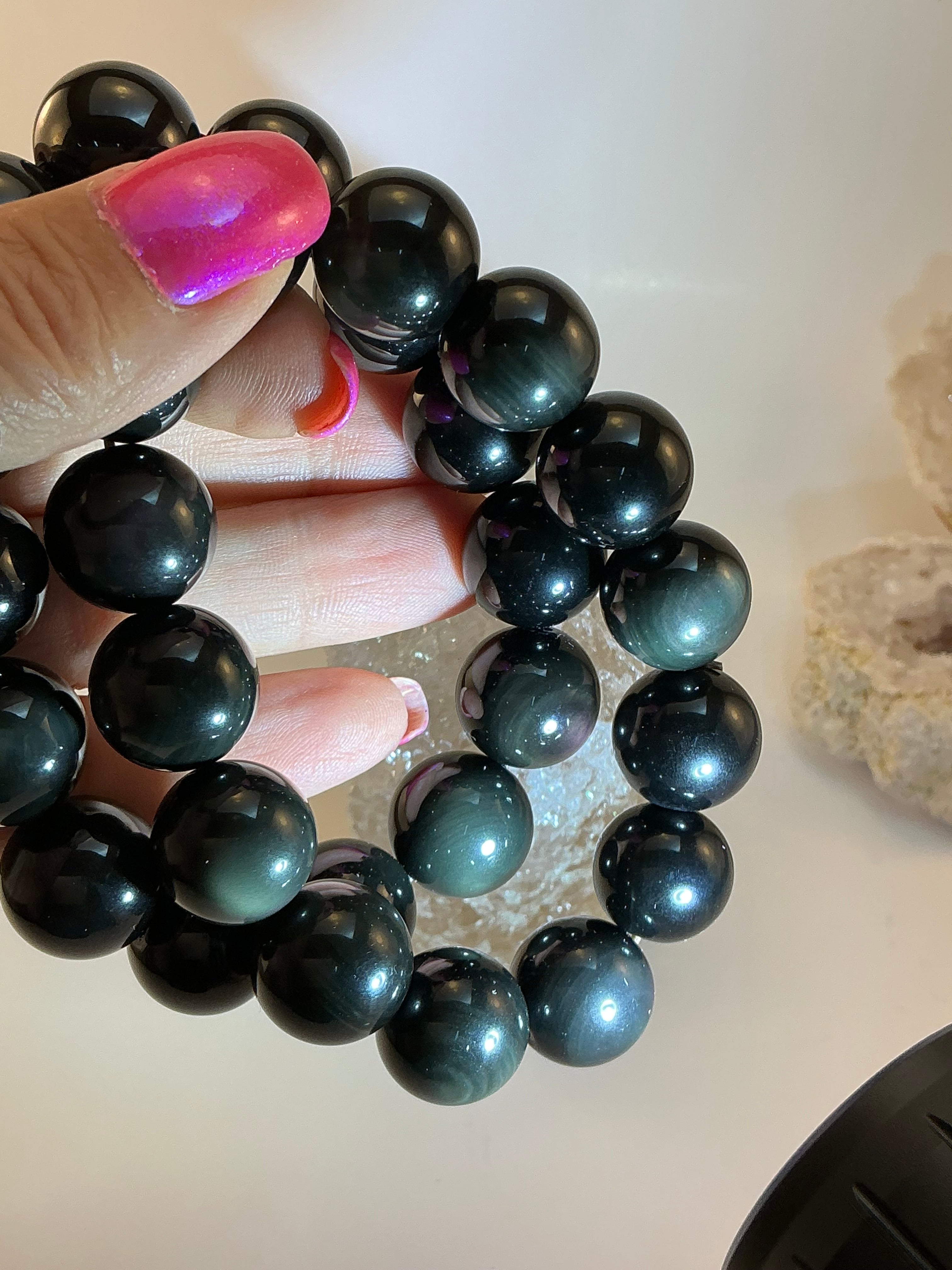 Rainbow Obsidian 15mm Beaded Bracelet/ Men’s Rainbow Obsidian Beaded Bracelet