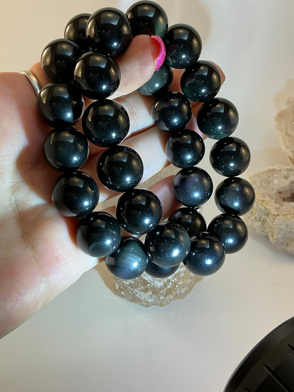 Rainbow Obsidian 15mm Beaded Bracelet/ Men’s Rainbow Obsidian Beaded Bracelet