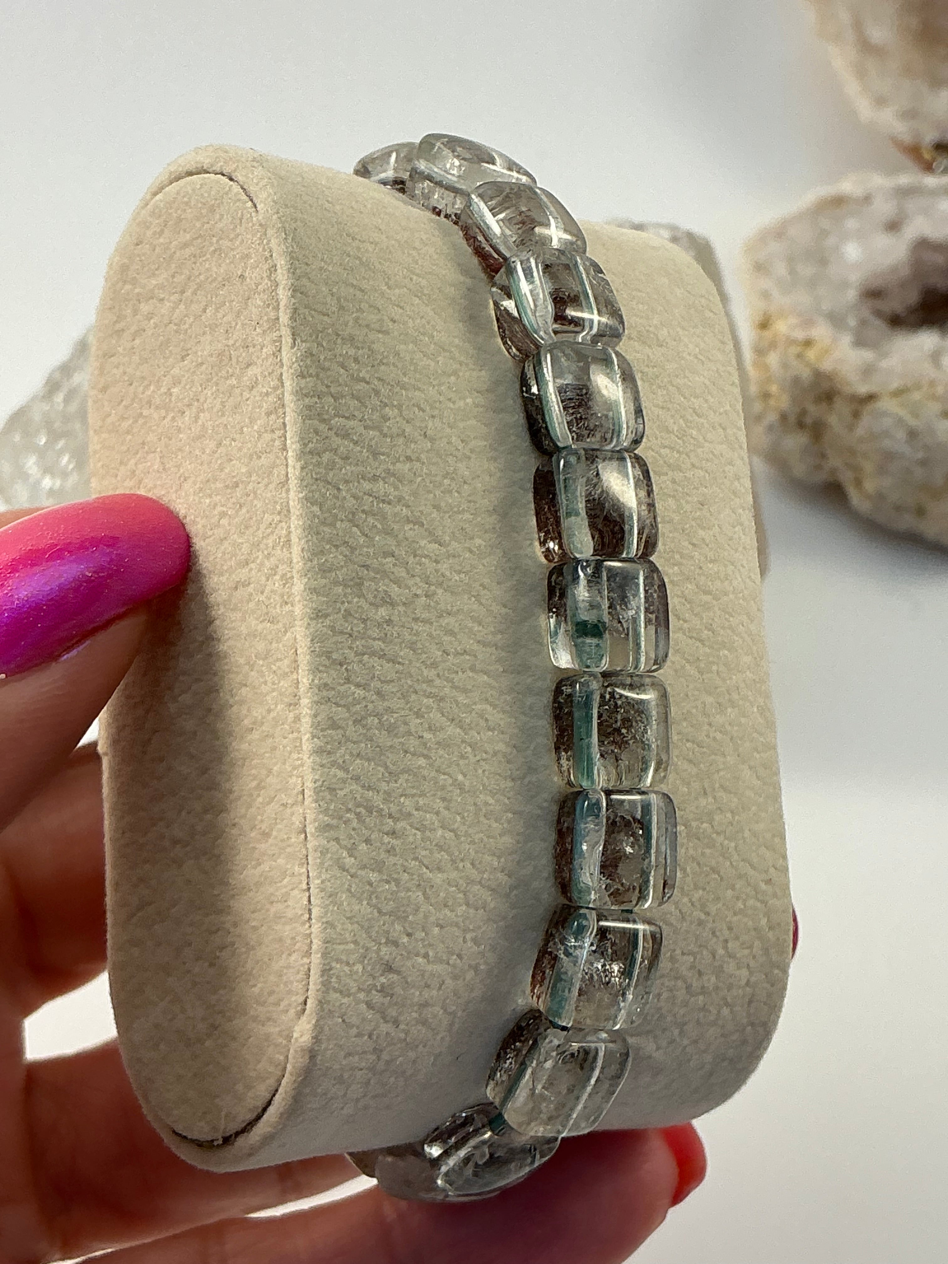 Garden Quartz Gemstone Soft Bangle Bracelet/ Lodolite Quartz Soft Bangle Bracelet