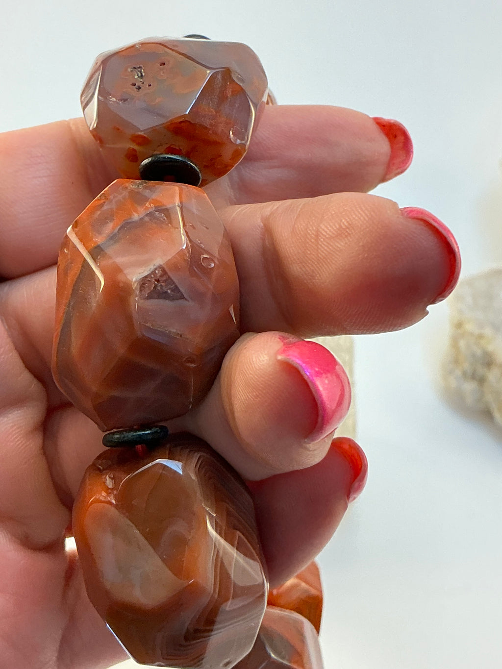 Carnelian Gemstone Large Stone Bracelet/ Druzy Carnelian Bracelet/ DIY Gemstones