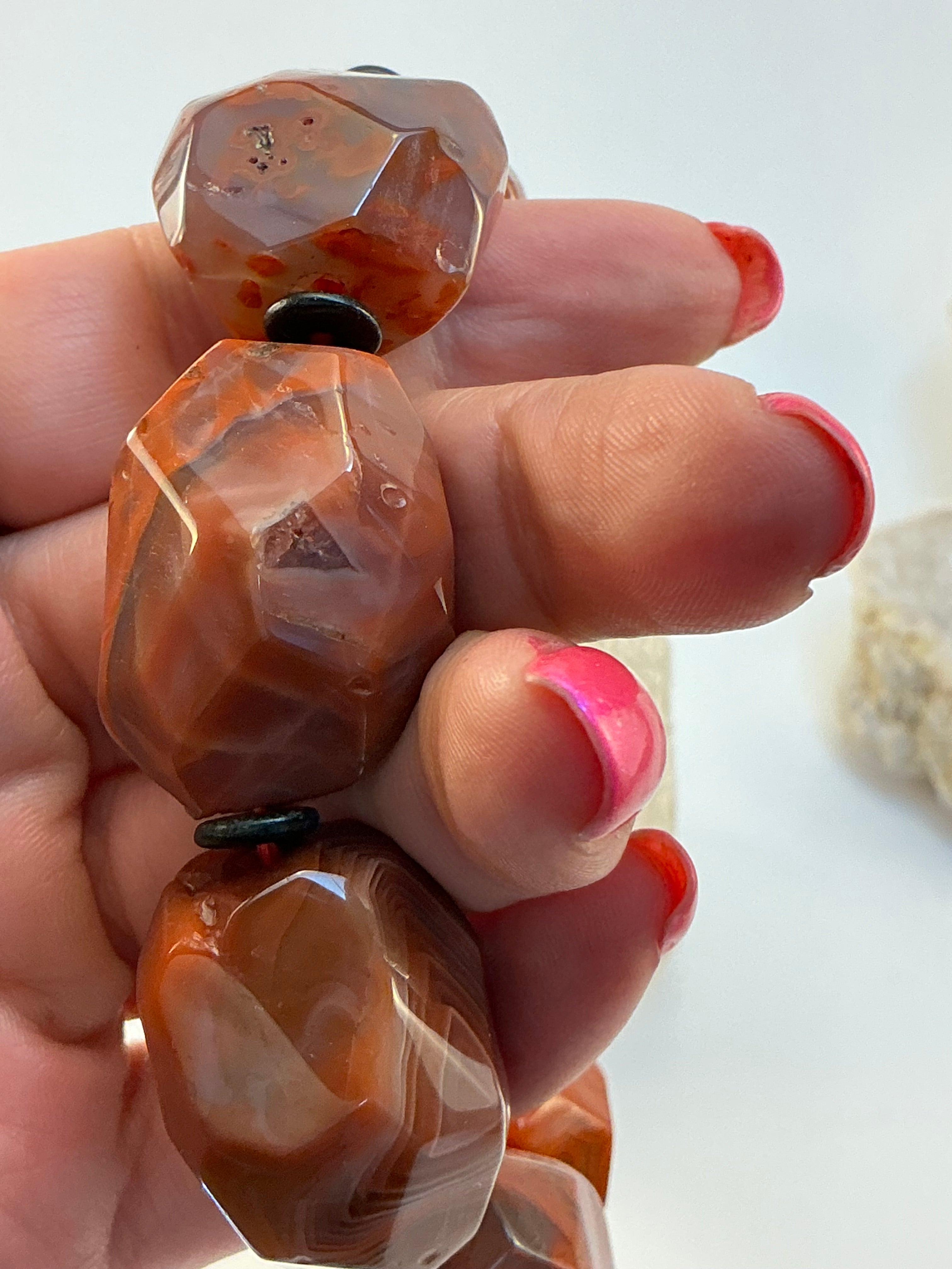 Carnelian Gemstone Large Stone Bracelet/ Druzy Carnelian Bracelet/ DIY Gemstones