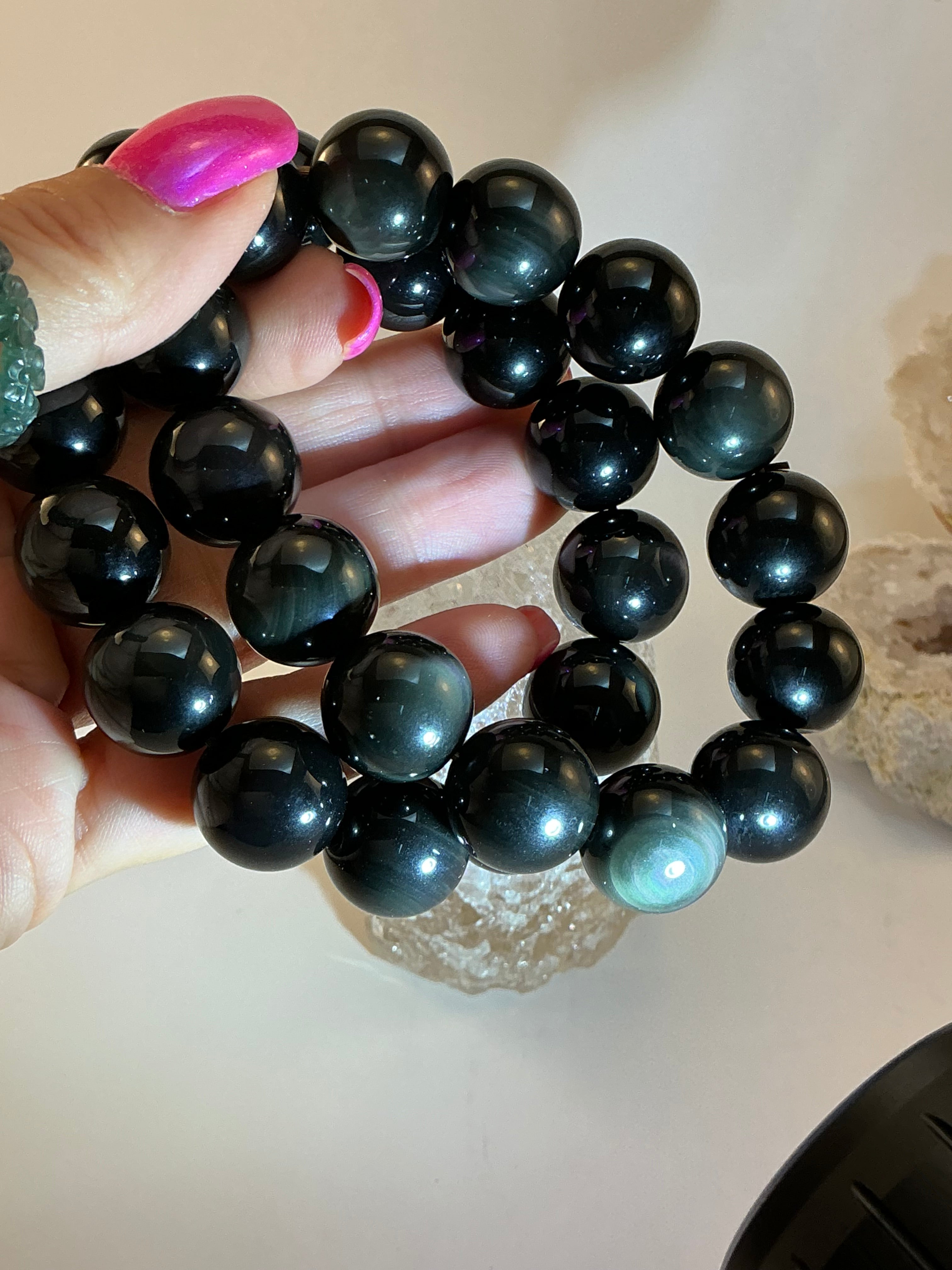 Rainbow Obsidian 15mm Beaded Bracelet/ Men’s Rainbow Obsidian Beaded Bracelet
