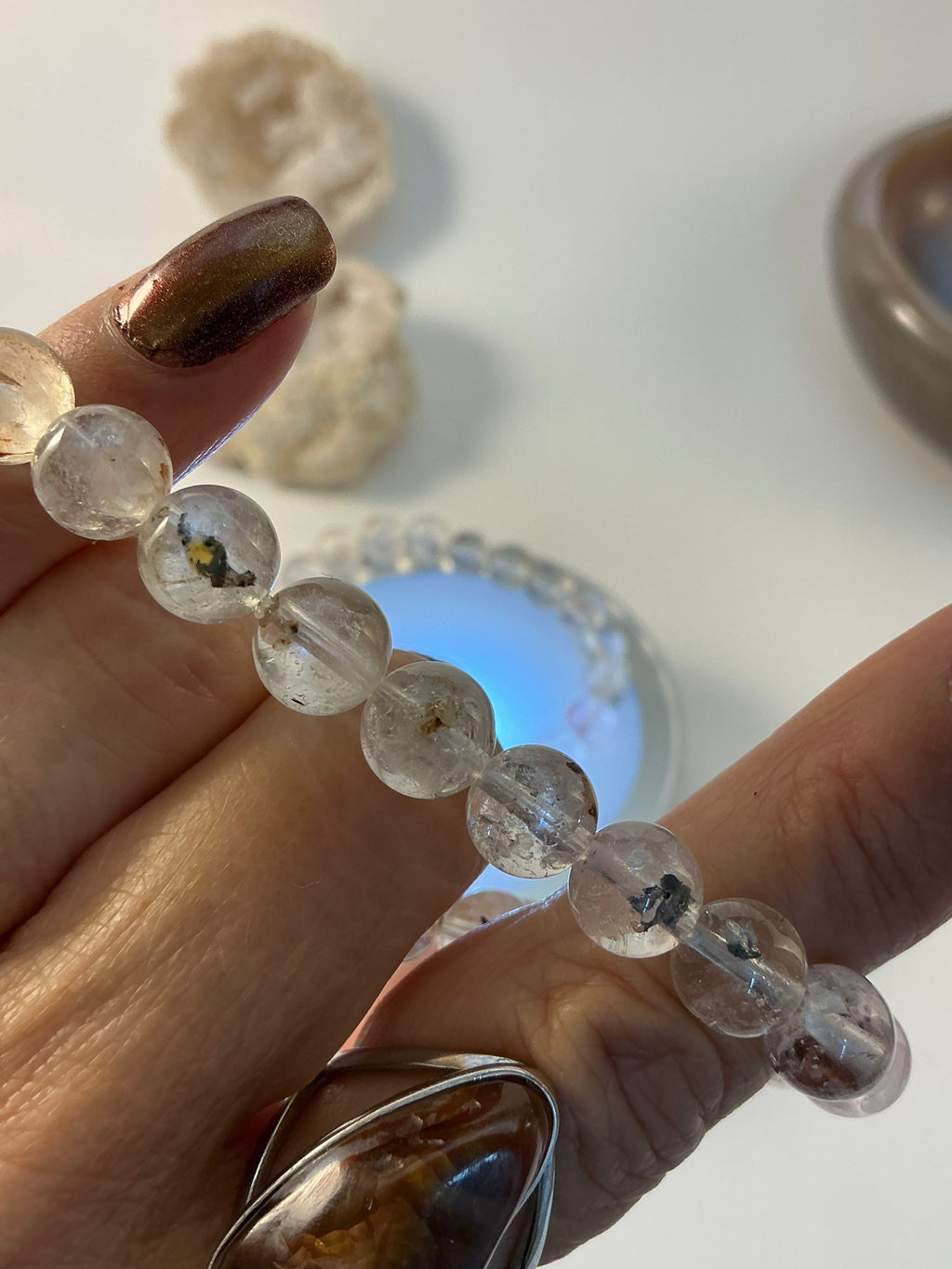 Herkimer Diamond Bracelet/ Petroleum Quartz