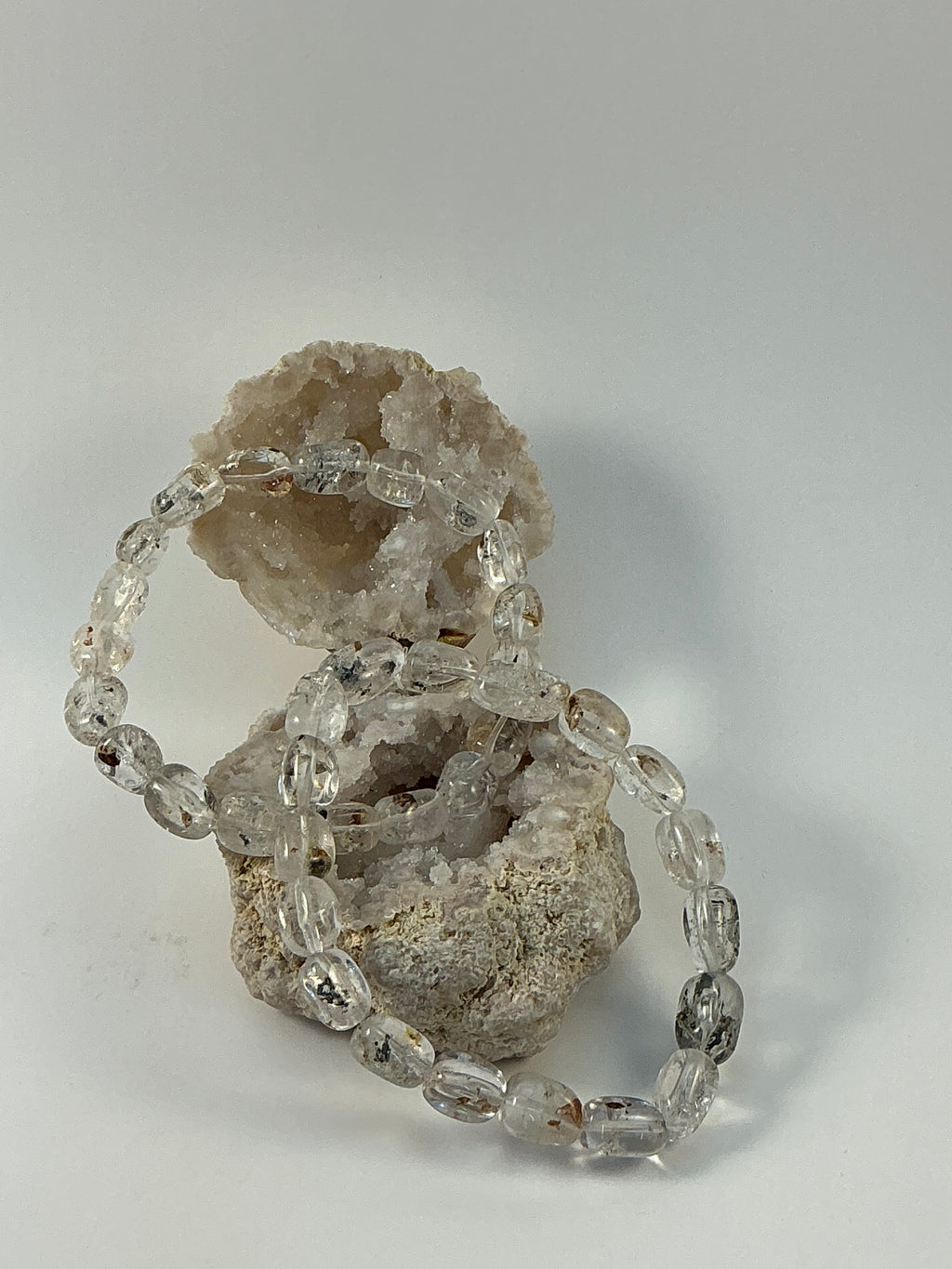 Herkimer Diamond Oval Shape Bracelet/ Petroleum Quartz Bracelet