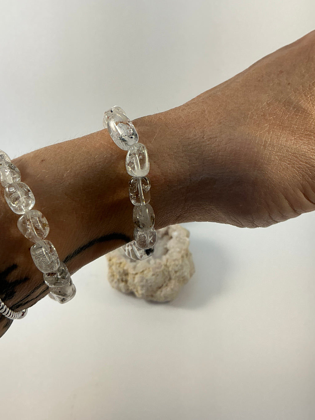 Herkimer Diamond Oval Shape Bracelet/ Petroleum Quartz Bracelet