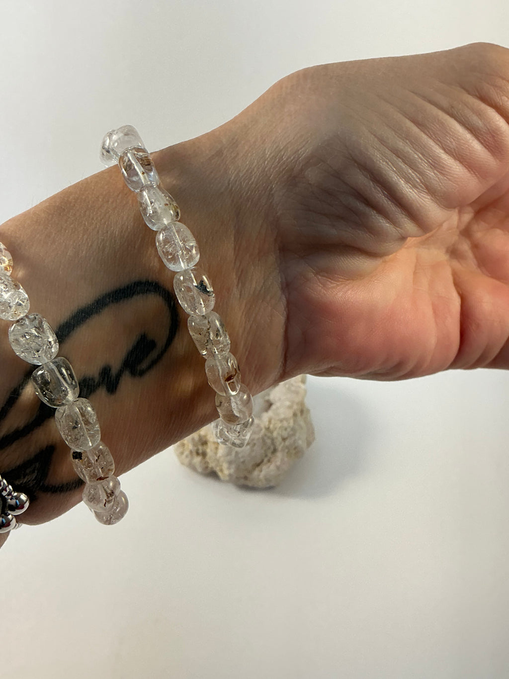 Herkimer Diamond Oval Shape Bracelet/ Petroleum Quartz Bracelet