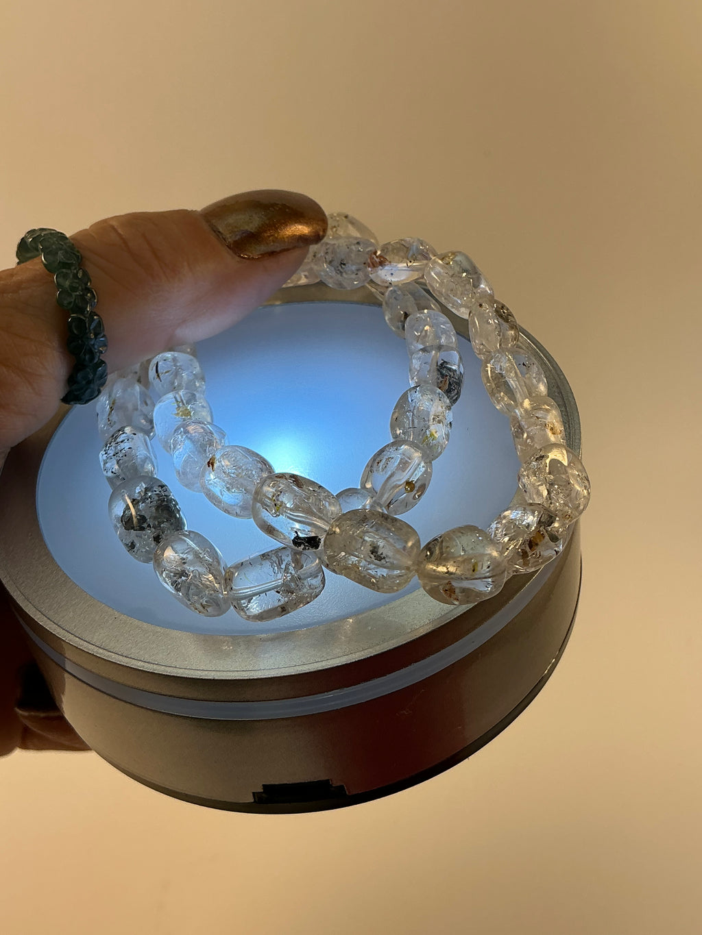 Herkimer Diamond Oval Shape Bracelet/ Petroleum Quartz Bracelet