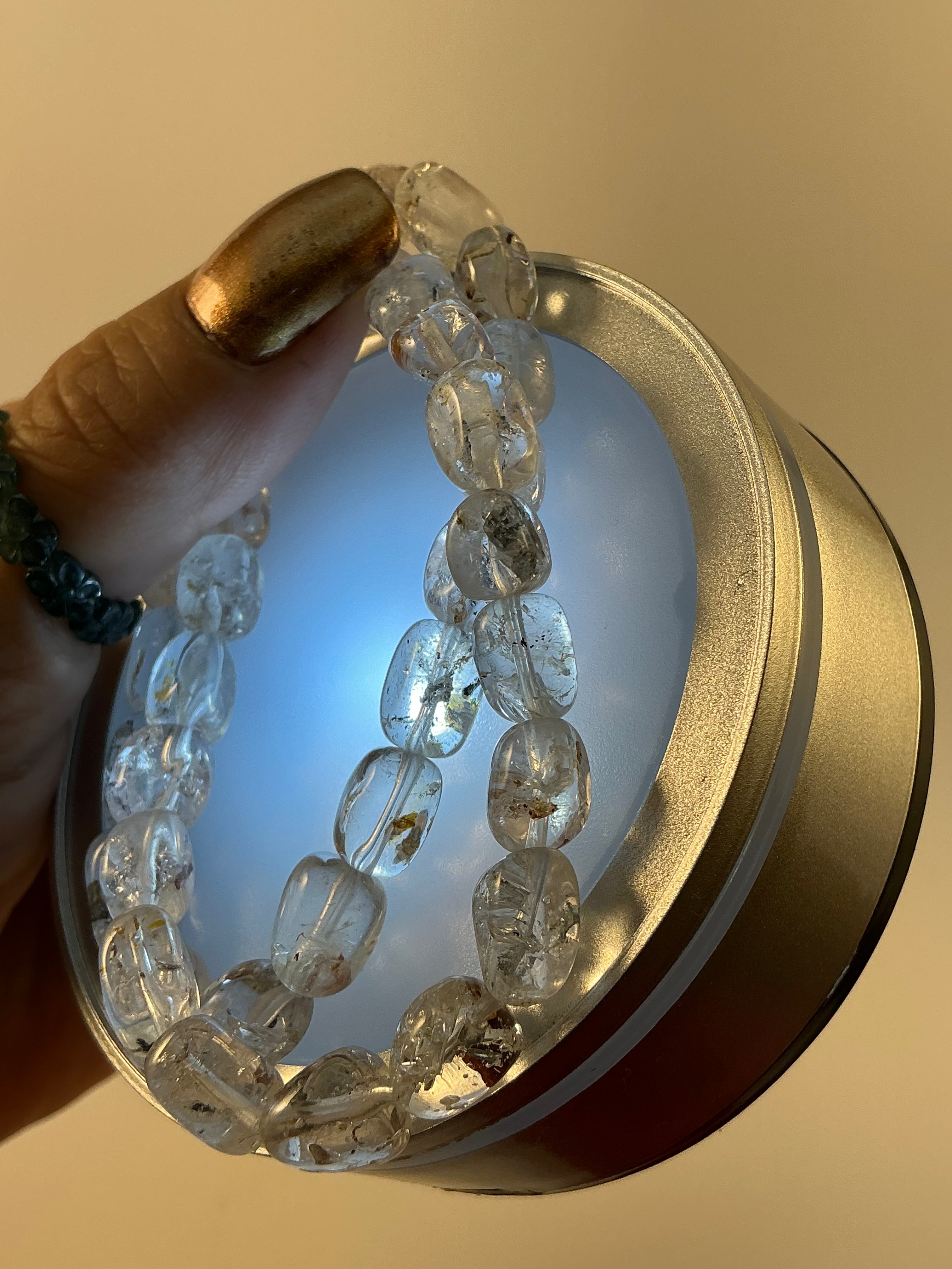 Herkimer Diamond Oval Shape Bracelet/ Petroleum Quartz Bracelet