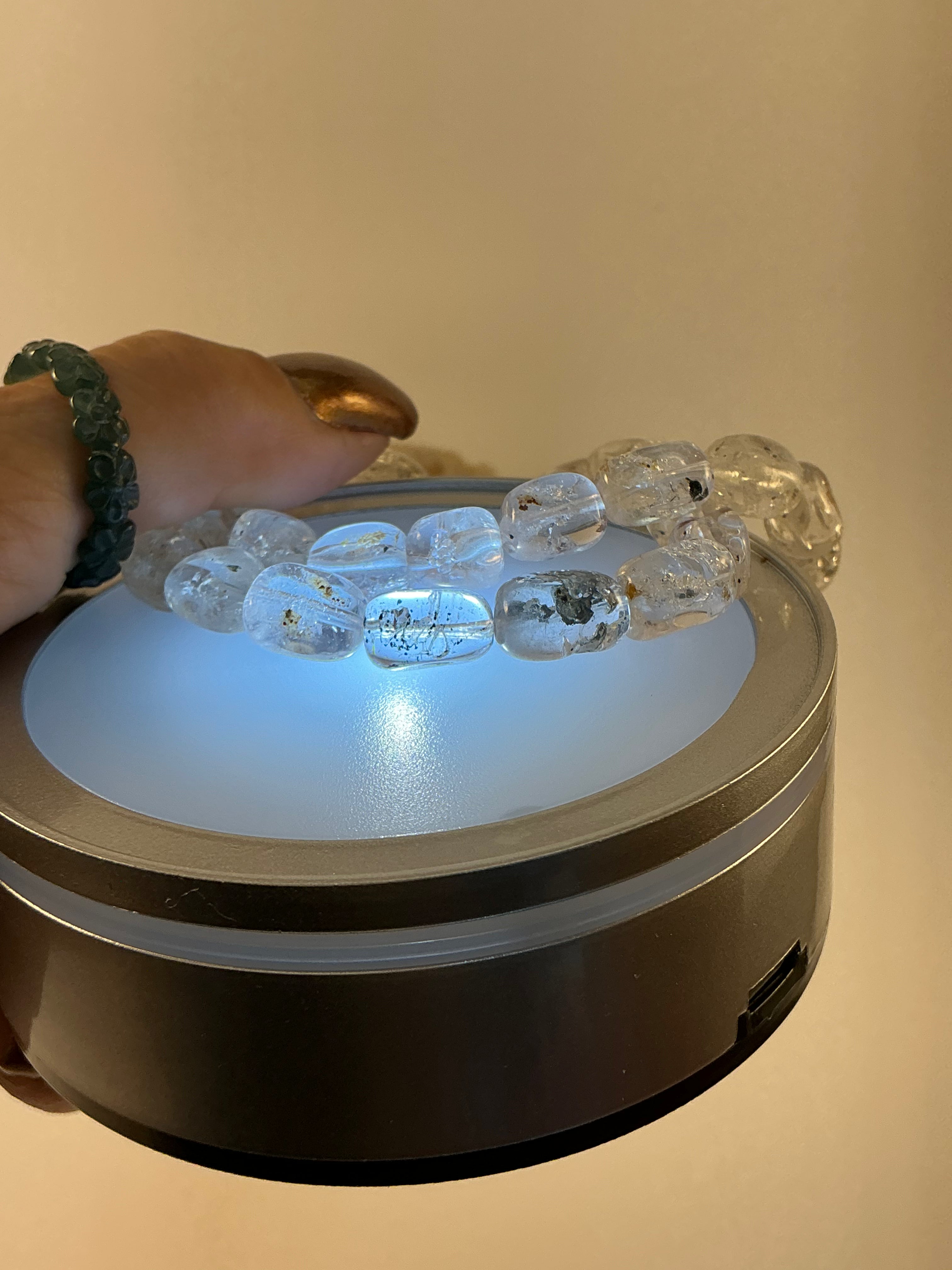 Herkimer Diamond Oval Shape Bracelet/ Petroleum Quartz Bracelet