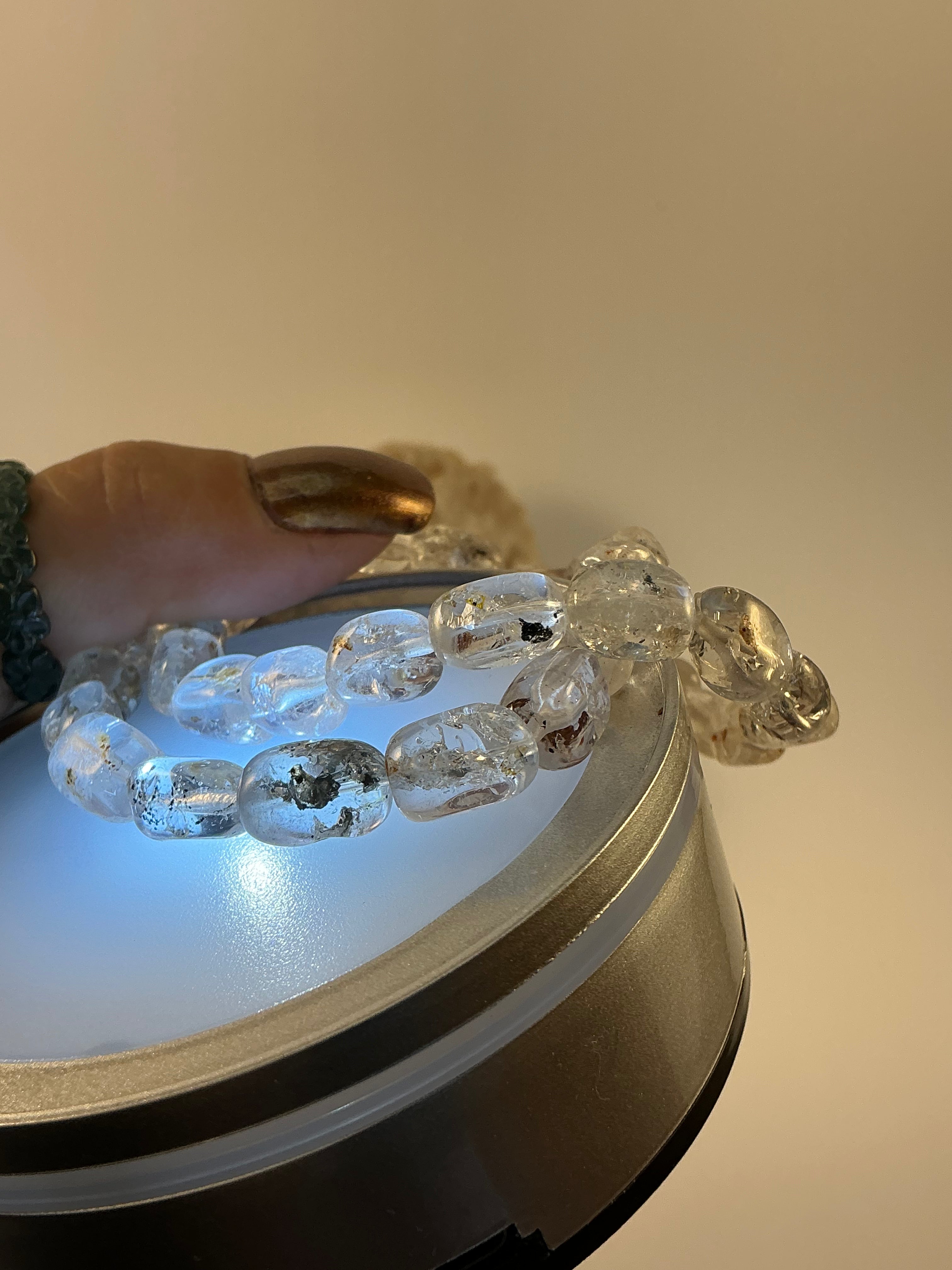 Herkimer Diamond Oval Shape Bracelet/ Petroleum Quartz Bracelet